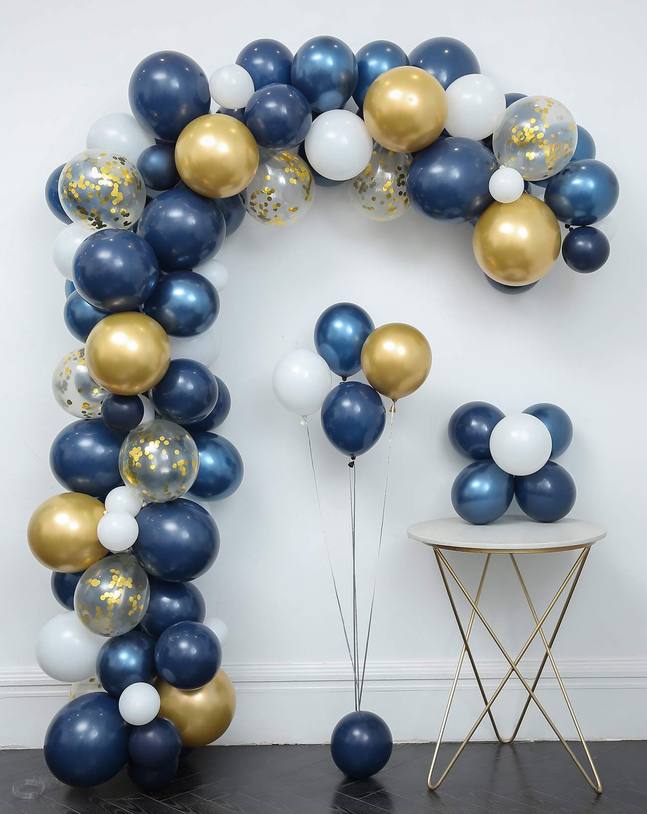 Navy Blue Balloons 121 Pcs Garland Kit & Confetti Balloons,Metallic gold,White Latex Balloon,Tying tools,Decorating Strip,Points Stickers,Flower Clips,Ribbon,Birthday Shower Wedding Party Decorations
