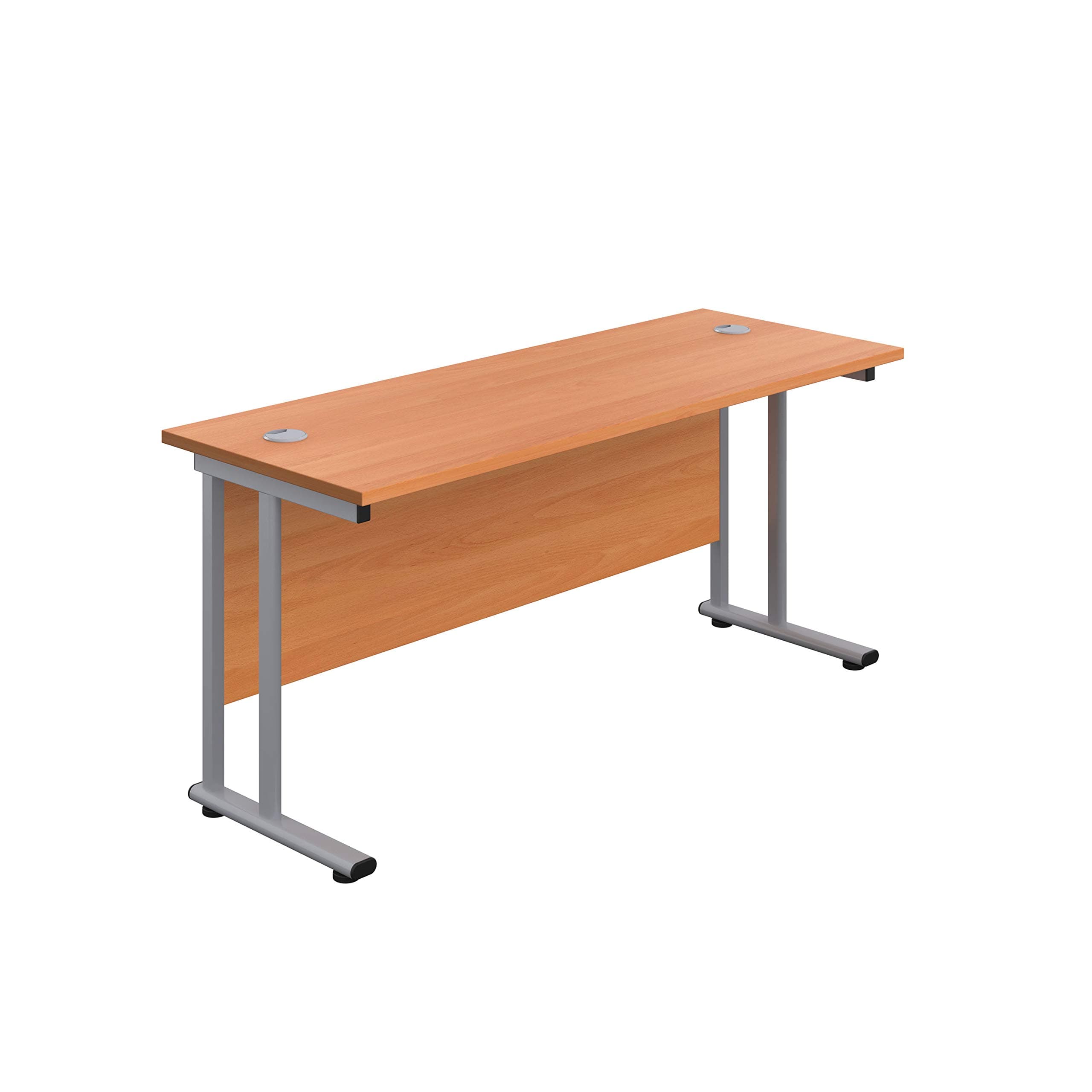 Office Hippo Heavy Duty Rectangular Cantilever Office Desk, Home Office Desk, Office Table, Integrated Cable Ports, PC Desk For Office or Home, 5 Yr Wty - Silver Frame/Beech Top, 120cm x 60cm