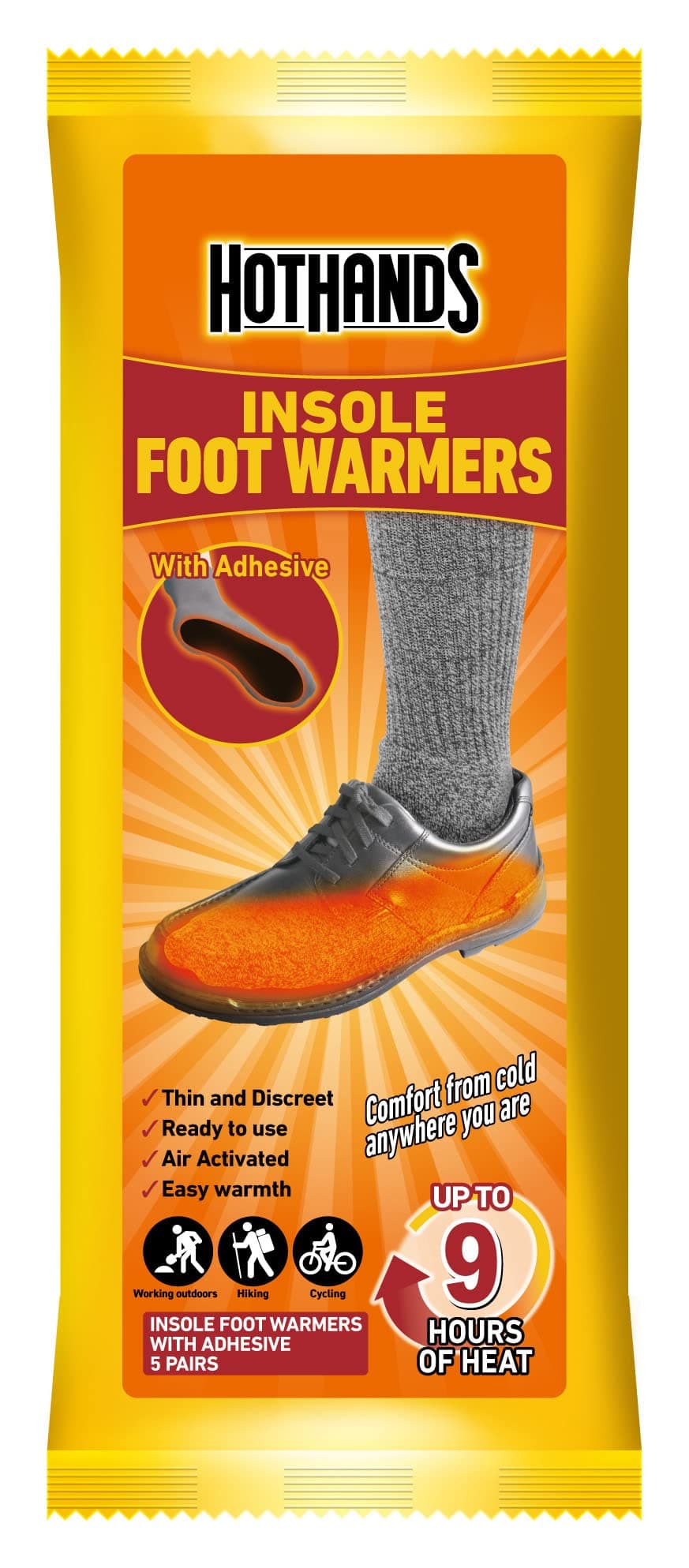 HotHands - 5P Adhesive Insole Warmers, Long Lasting, Up to 9 Hours of Heat, Odorless, Air Activated, One Size, USP5606