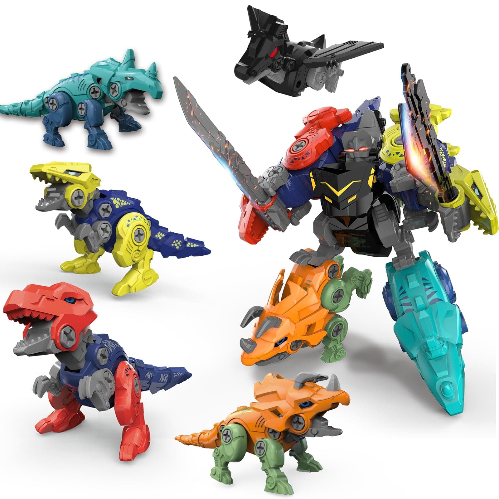 Dinosaur Transform Robot 5 in 1 Take Apart Toys Set for boy Kid Age 3 4 5 6 7 8 Years Old Construction Building DIY with Drill Tool Kit Best Gift for Birthday Christmas Easter