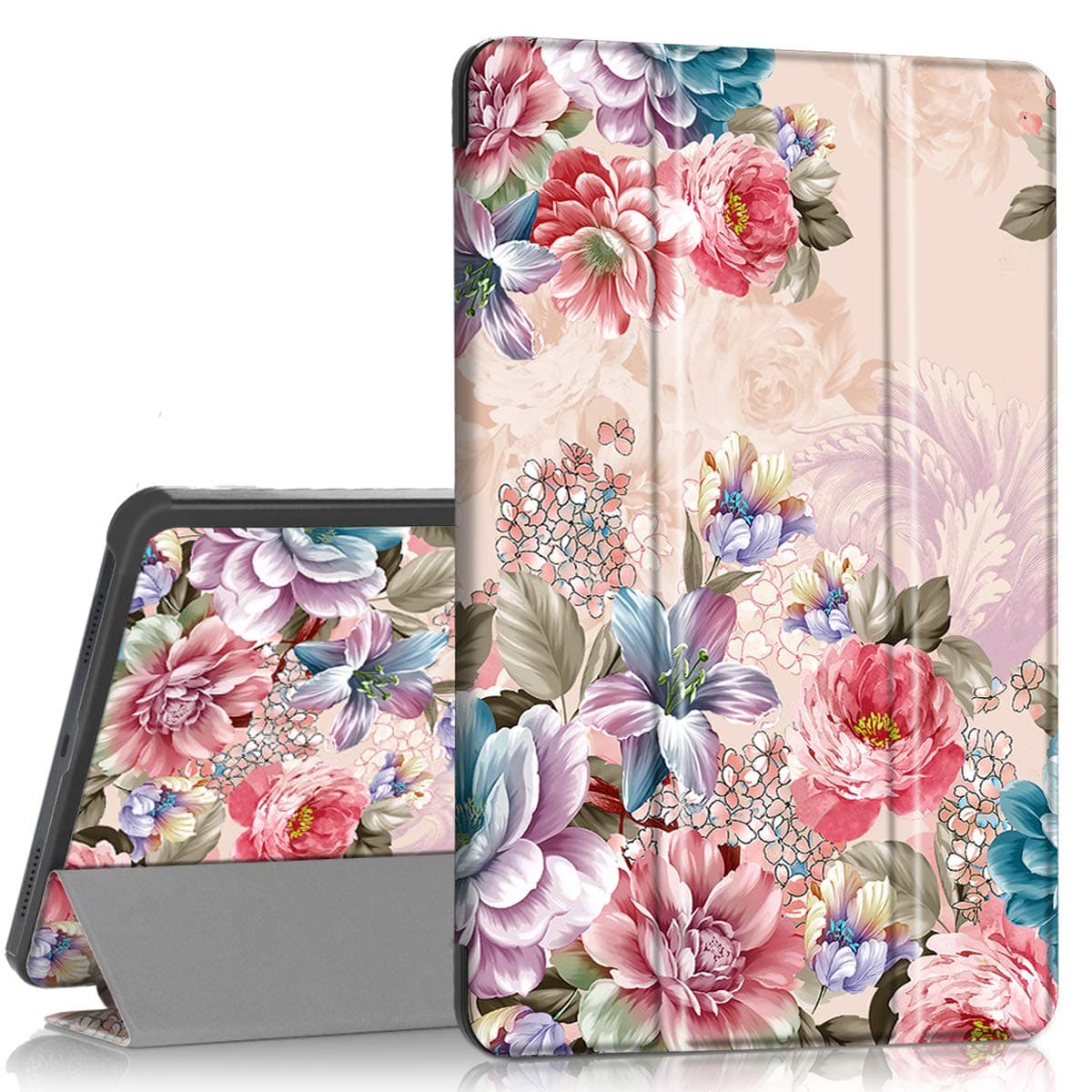 Hocase Galaxy Tab A 10.1 (SM-T510/SM-T515) 2019 Case, PU Leather Case with Cute Flower Design, Tri-Fold Stand Feature, Hard Back Cover for Samsung Galaxy Tab A 10.1-Inch 2019 - Peony Flowers