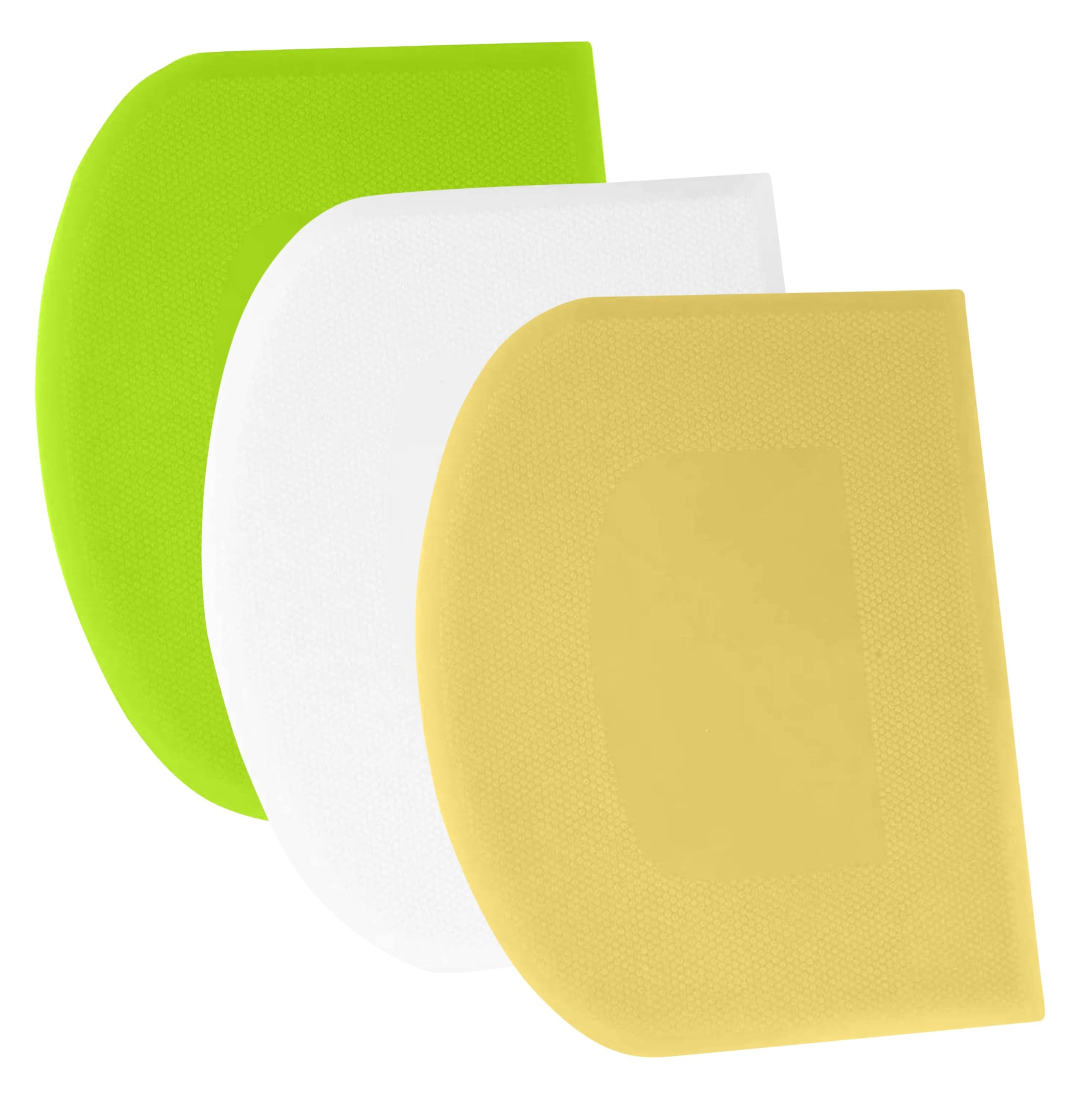 SURDOCA Dough Scraper Bench Scraper - 3P 4.7x3.7" Plastic Flexible Bowl Scraper, Sharp Edge & Angles Cake Scraper. Non-Slip Bakeware Decorating Tools Sculpting & Modeling Tools - White+Yellow+Green