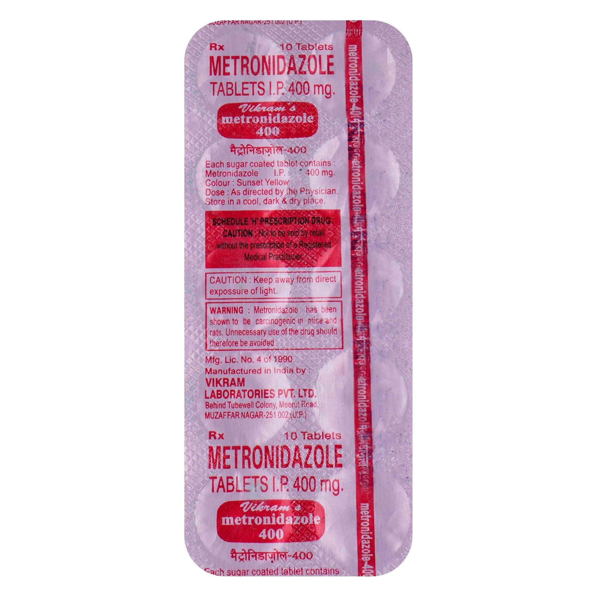 METRONIDAZOLE 400 MG - Strip of 10 Tablets