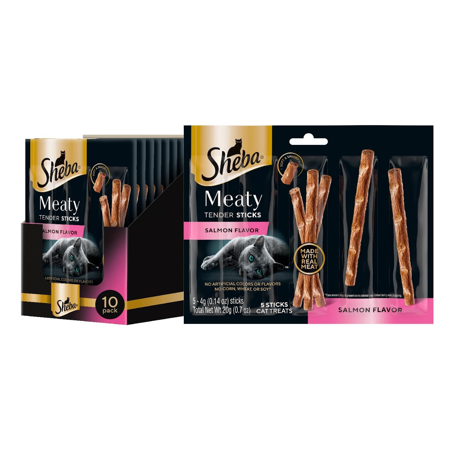 Meaty Tender Sticks Chicken Cat Treats, Salmon Flavor, Cat Snacks, 0.14 oz., 5 Count, Pack of 10 (50 Sticks Total)