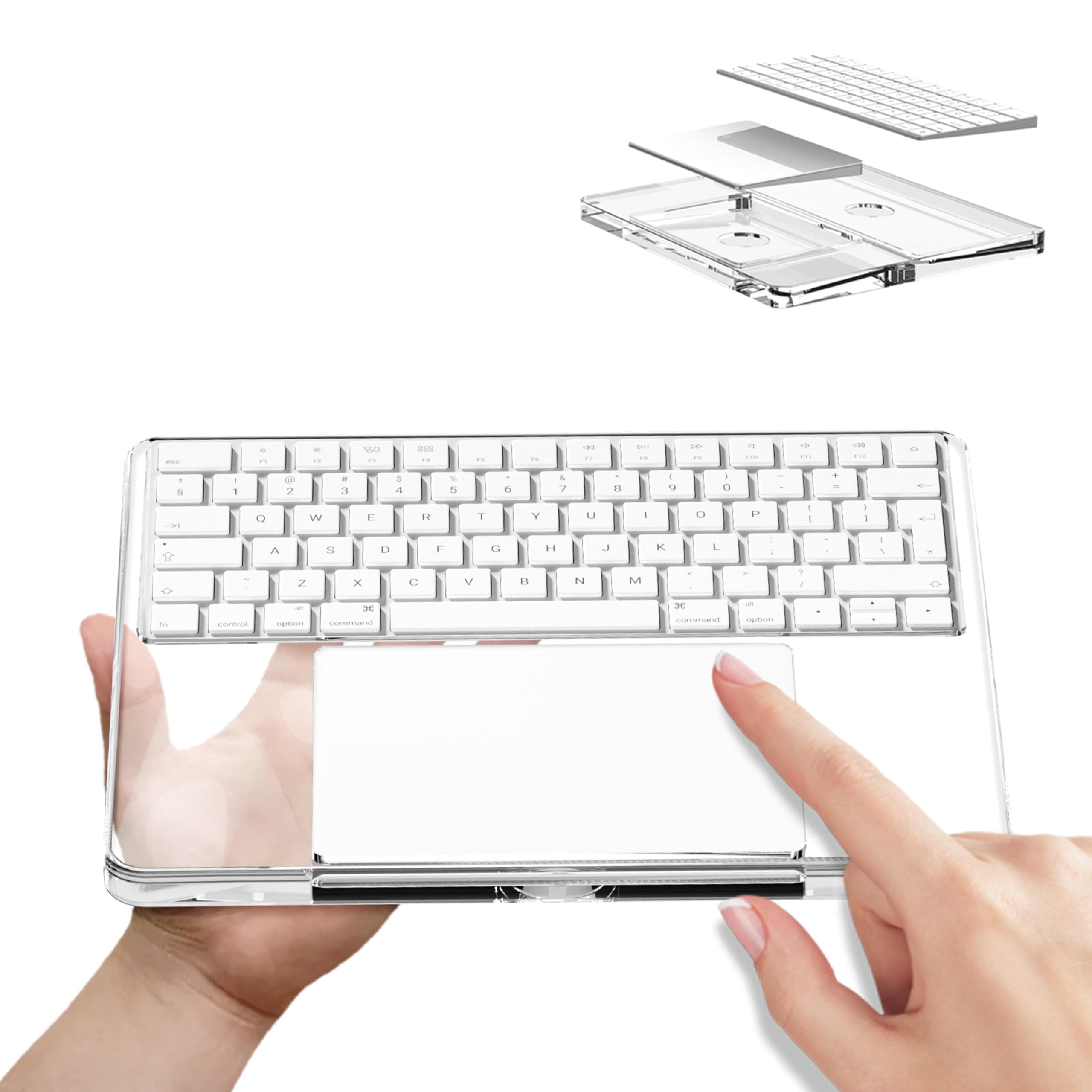 Transparent Acrylic Keyboard Stand and touchpad Tray pad Suitable for Second and Third Generation Apple Magic Keyboards and Apple Magic touchpads, Comfortable to Relieve Wrist Pain Hand Rest