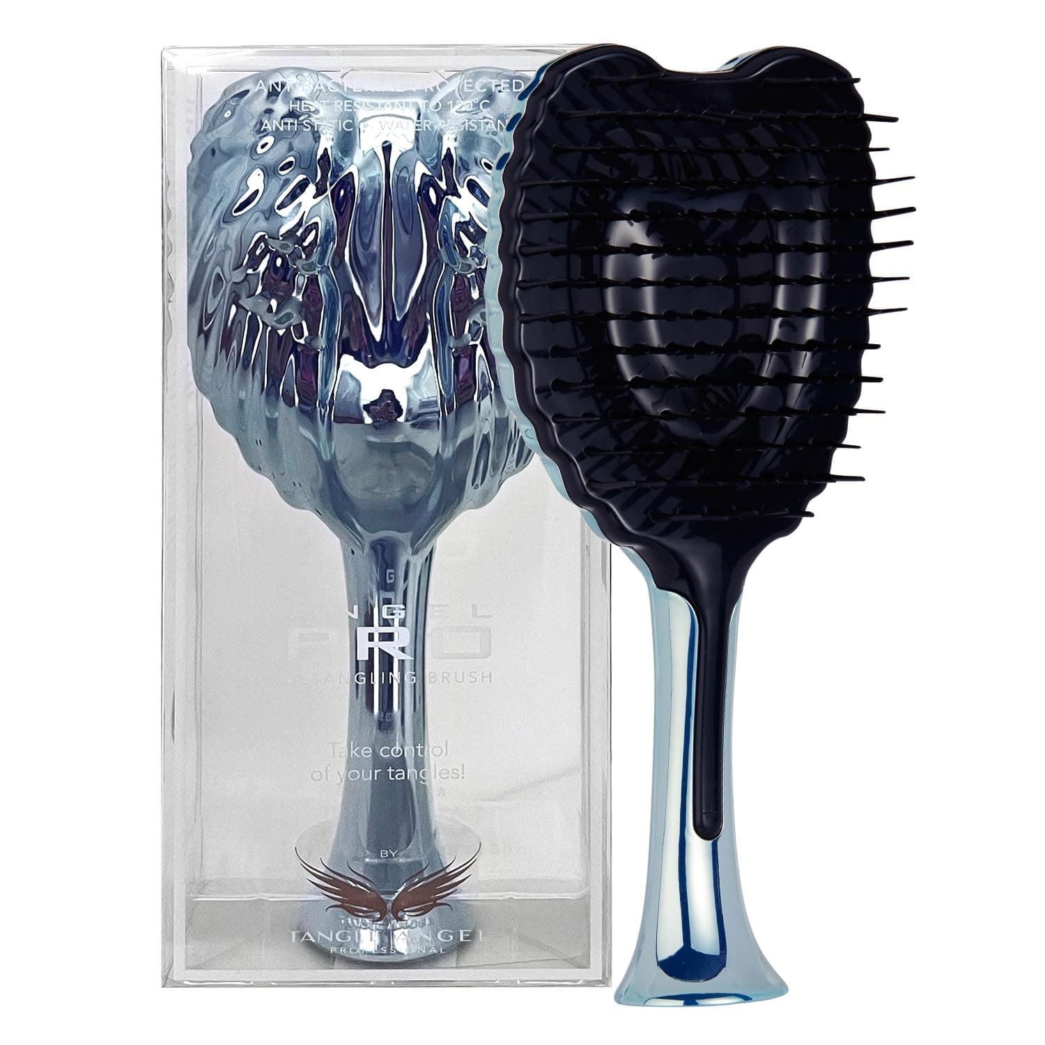 Tangle Angel Detangling Hair Brush - Anti Static Tangle Taming Brush with Soft Bristles - Heat & Water Resistant Pro Detangler Hairbrushes for Women for Fine, Thick, Wavy, & Curly Hair - Blue Chrome