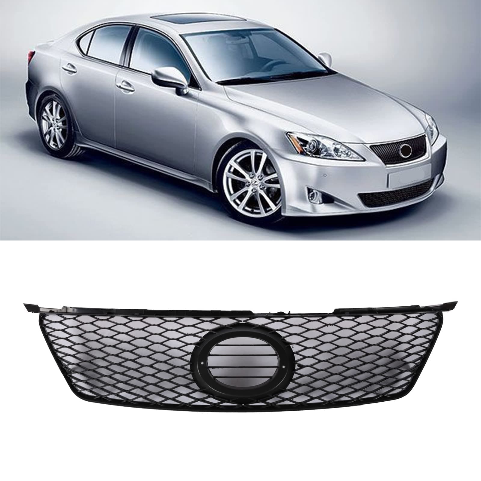 Front Bumper Mesh Grill Grille Fit for 2006-2008 Lexus IS250/IS350 Black Sport Front Hood