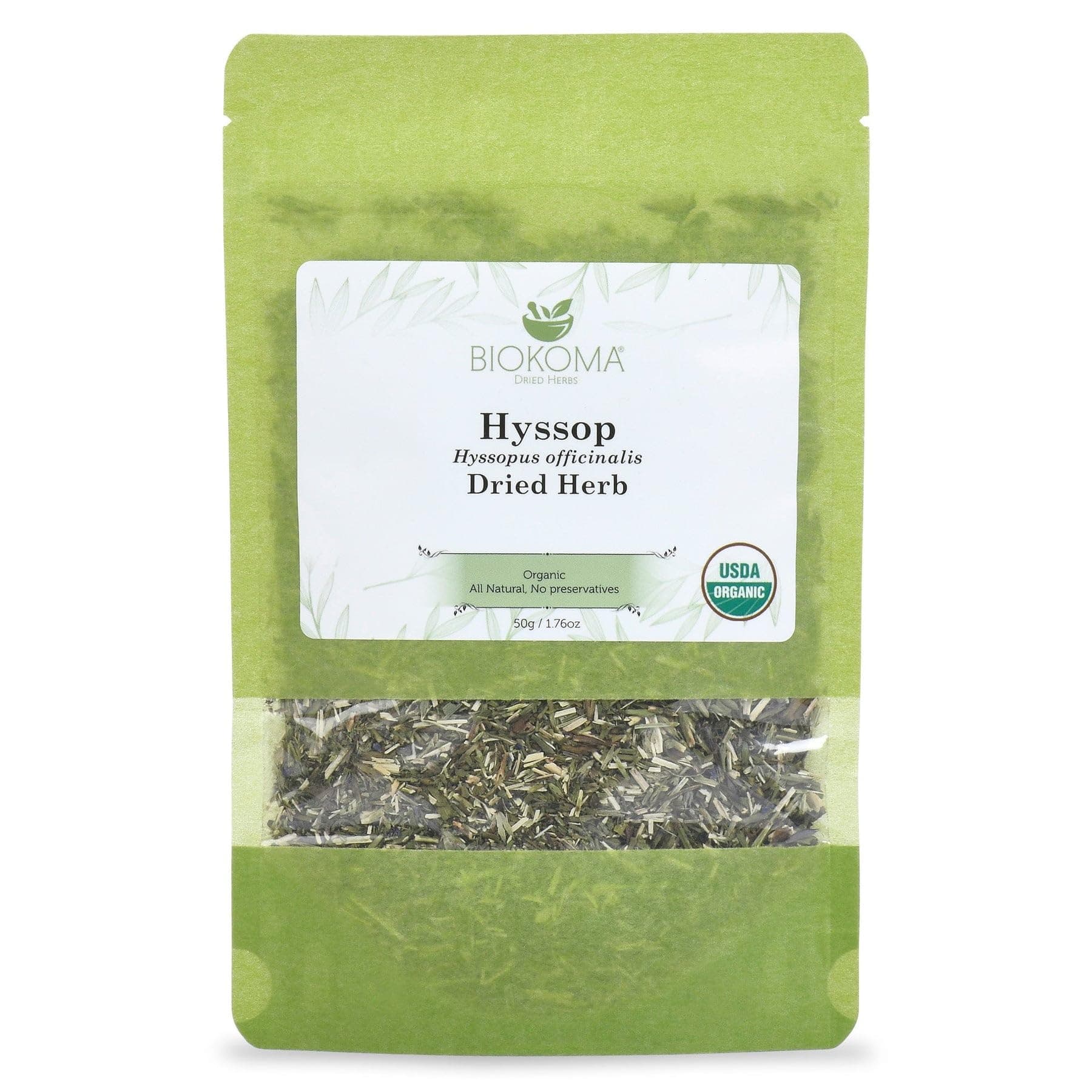 100% Pure and Natural Biokoma Hyssop (Hyssopus officinalis) Dried Herb 50g (1.76oz) in Resealable Moisture Proof Pouch