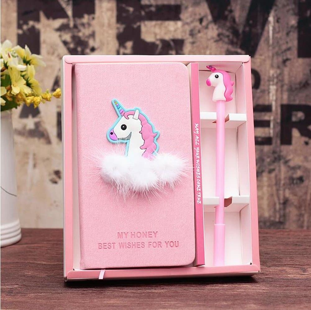 Toshine Unicorn Diary Unicorn Journal Gel Pen Set Super Cute Notebook with Unicorn Pen Handmade Diary Birthday Gift Box Sketchbook Diary Notepad Set for Girls and Kids (Unicorn No.1) Office Product