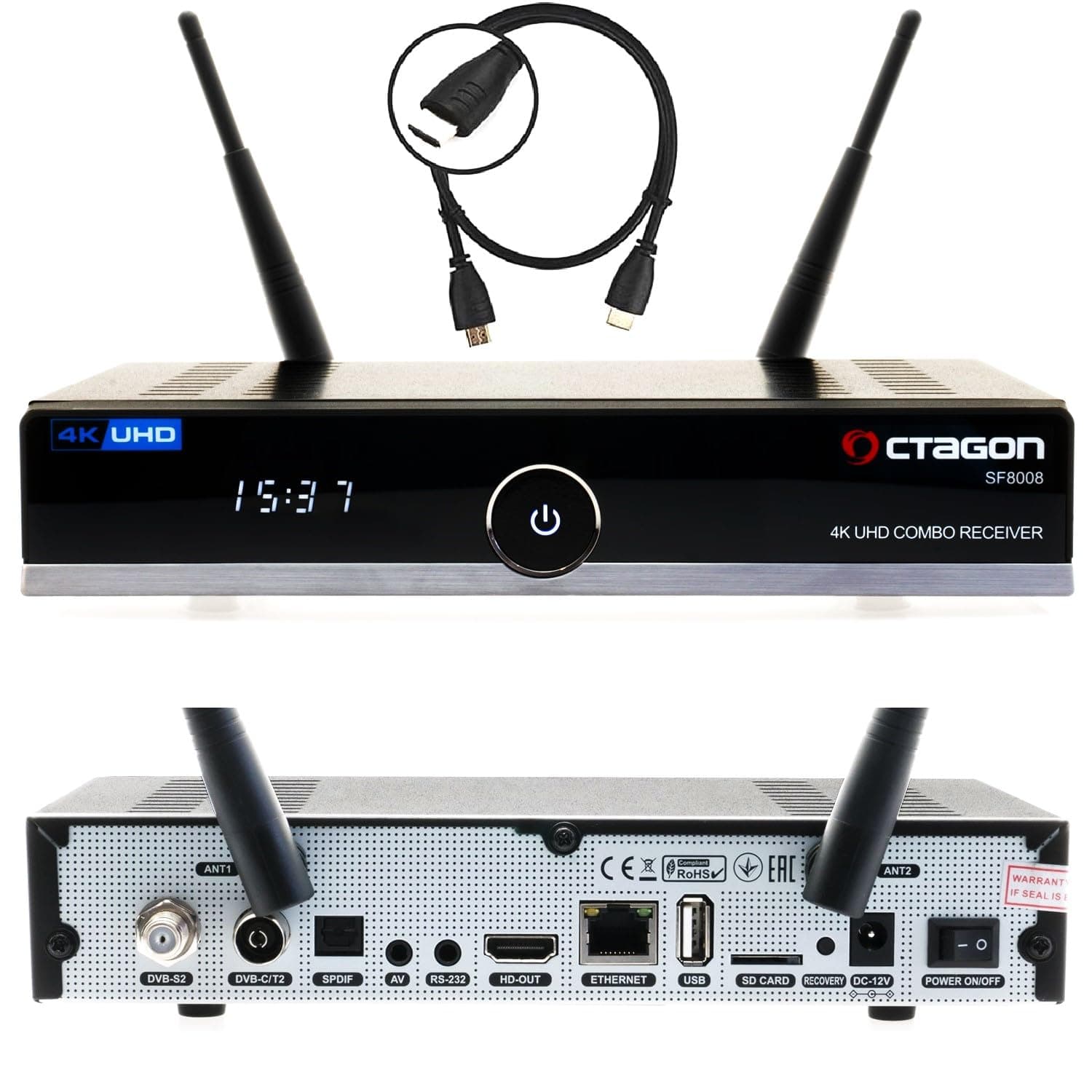 Octagon SF8008 4K HDR UHD H.265 E2 Linux Dual WiFi DVB-S2X & T2C Combo Cable DVB-T2 & Sat-Receiver
