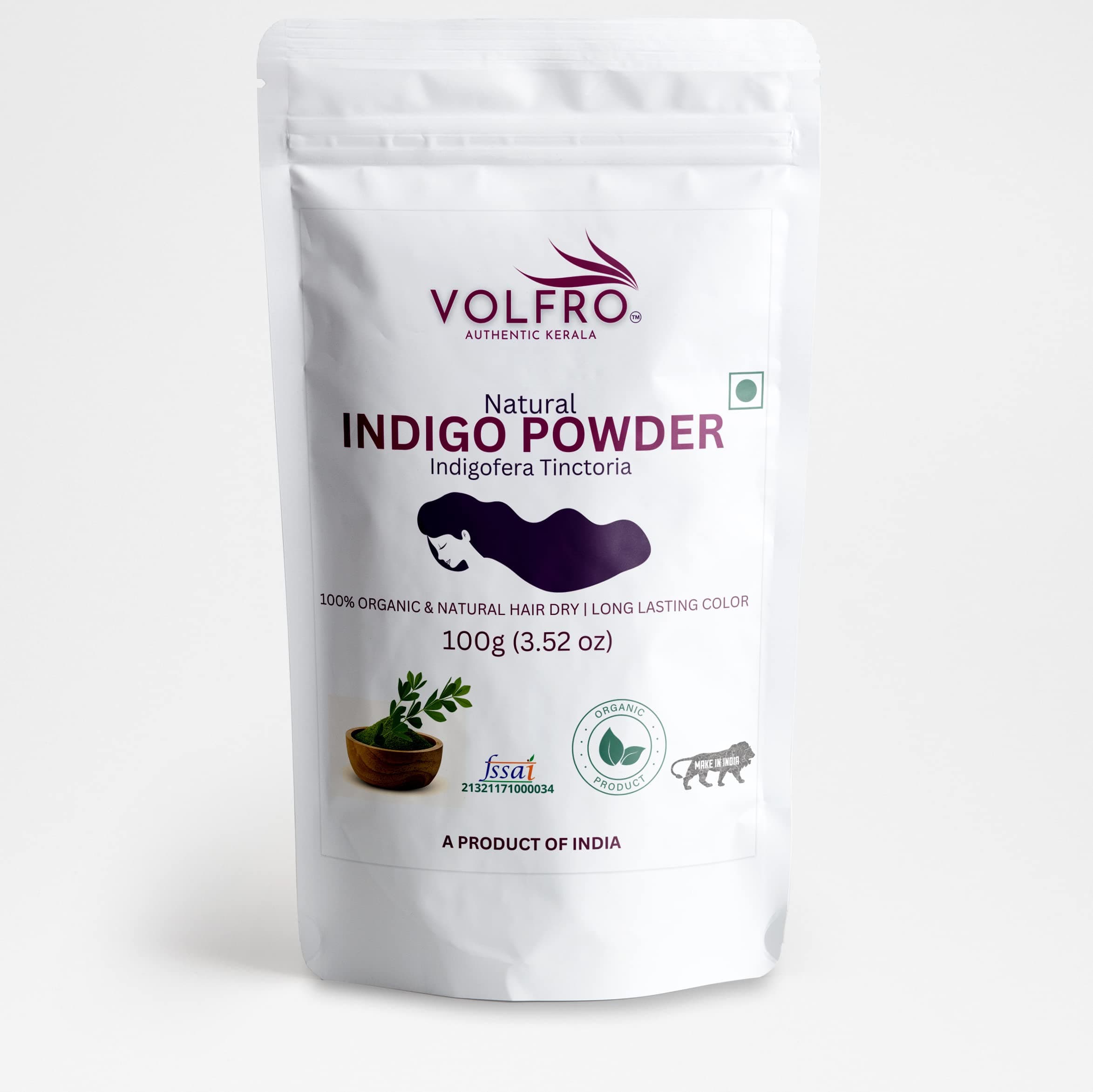 Indigo Powder for Hair (100g) - 100% Natural Blue-Black Hair Colorant, Chemical-Free, Long-Lasting Shine - product by Authentic Kerala