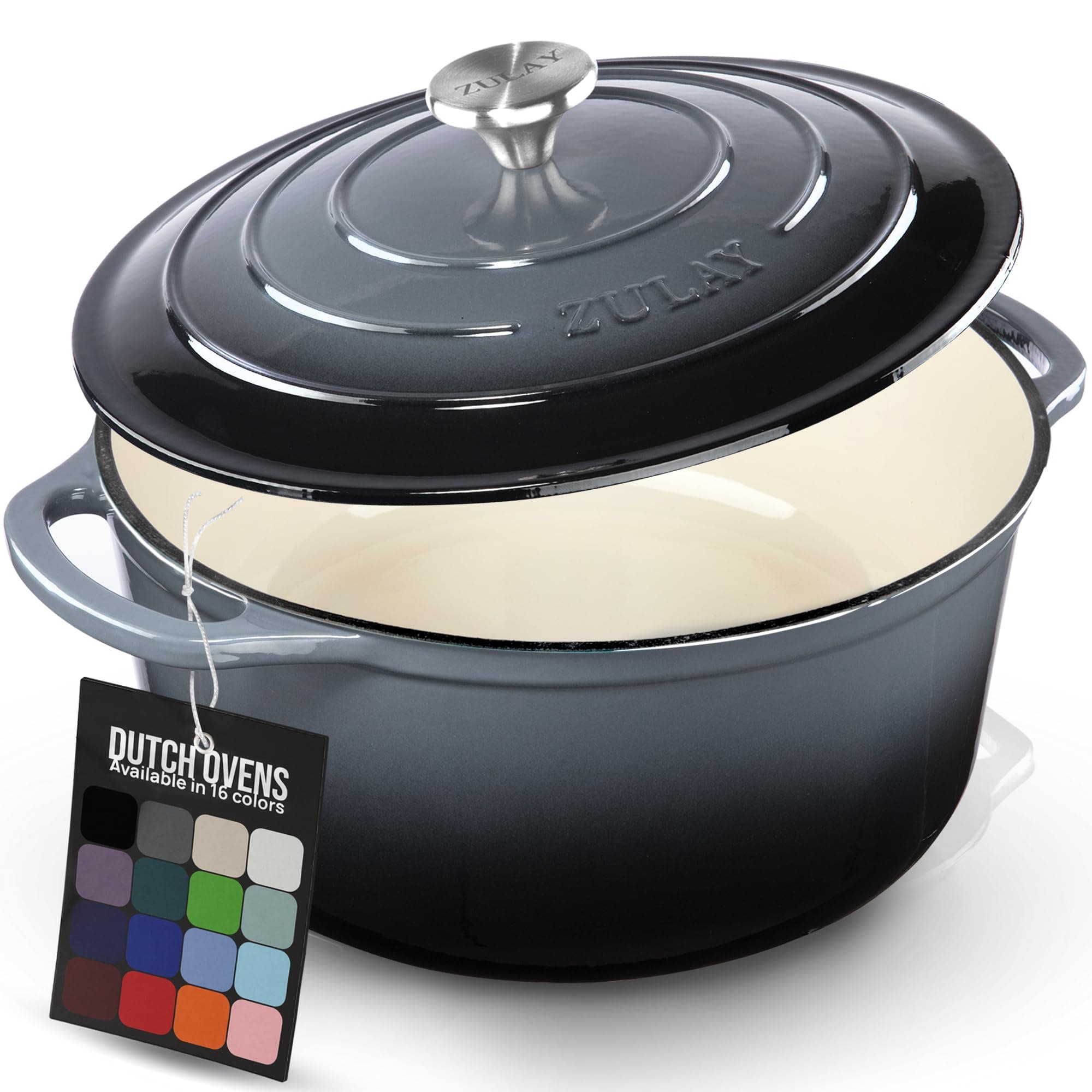 Zulay Kitchen 6 Quart Enameled Cast Iron Dutch Oven Pot with Lid – Premium Durability & Oven Safe up to 500°F – Heavy Duty Cookware Perfect for Bread Baking, Stews, Braising & Roasting – Gray