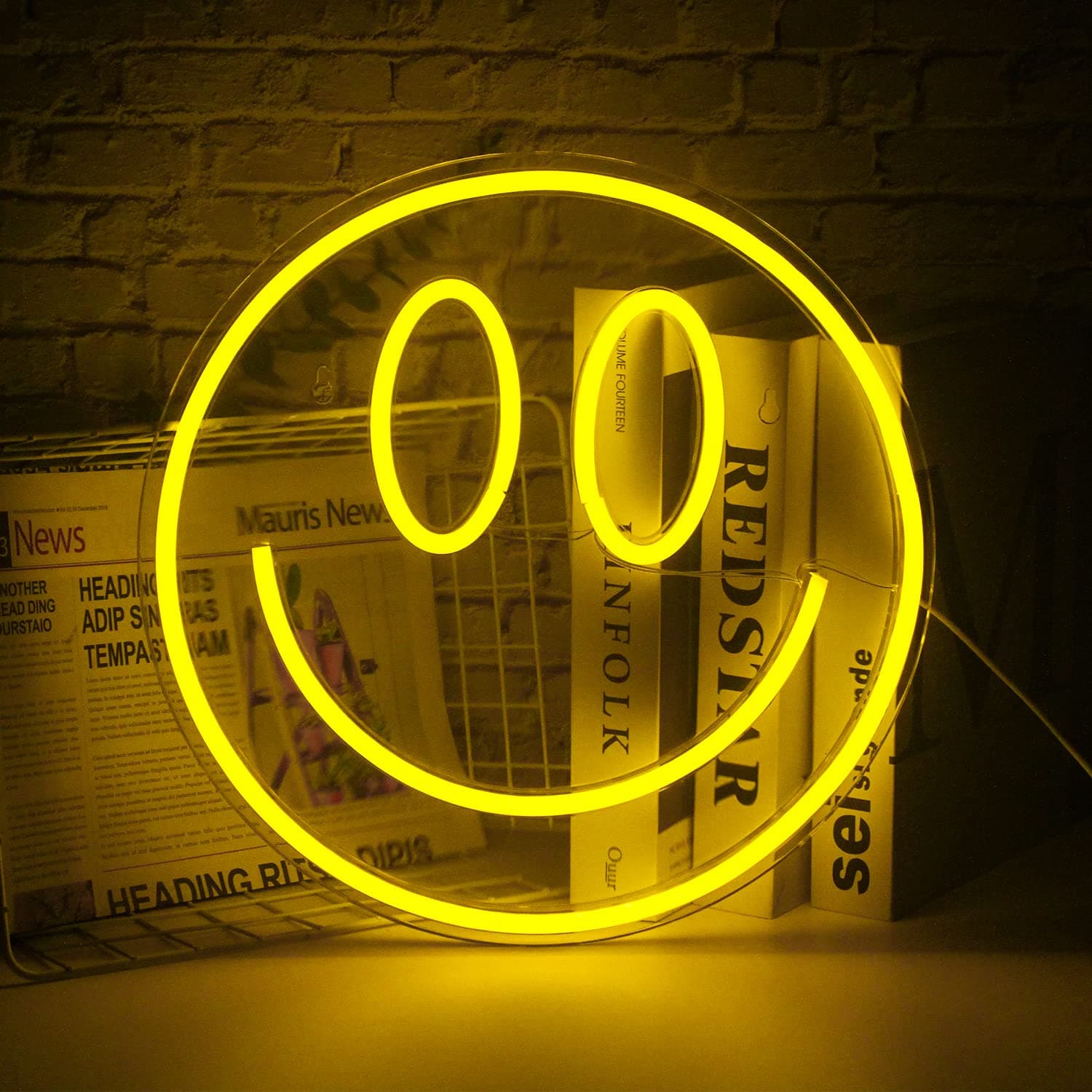 Smile Face Neon Sign Led Neon Light Wall Decor Smile Face Light Up Signs USB Powered Yellow Neon Signs for Bedroom Kids Room Wedding Party Decoration