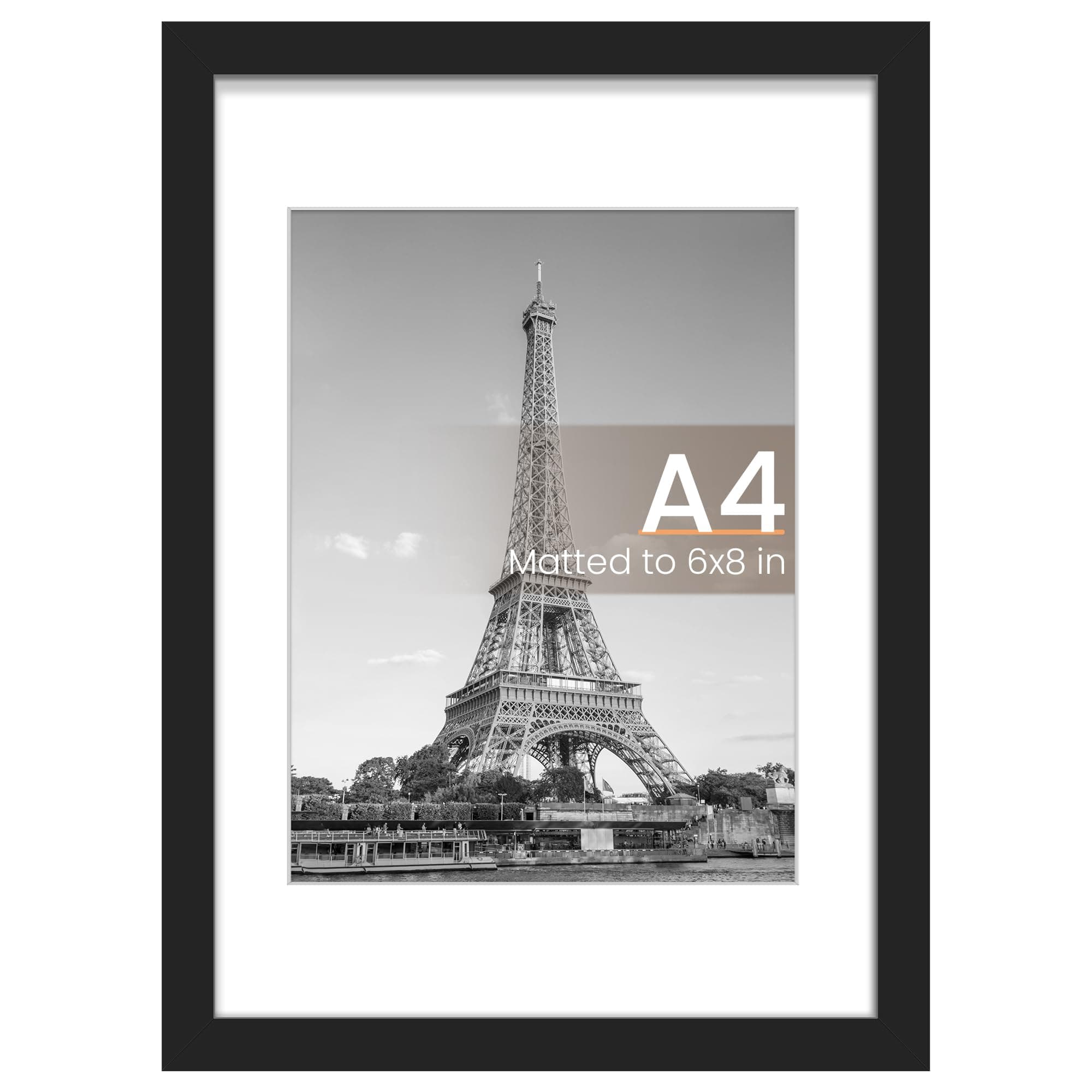 upsimples A4(21.08x29.71 cm) Picture Frame, Display Pictures 6x8 inch with Mat or 8.3x11.7 inch Without, Wall Hanging Photo Frames, Black, 1 Pack
