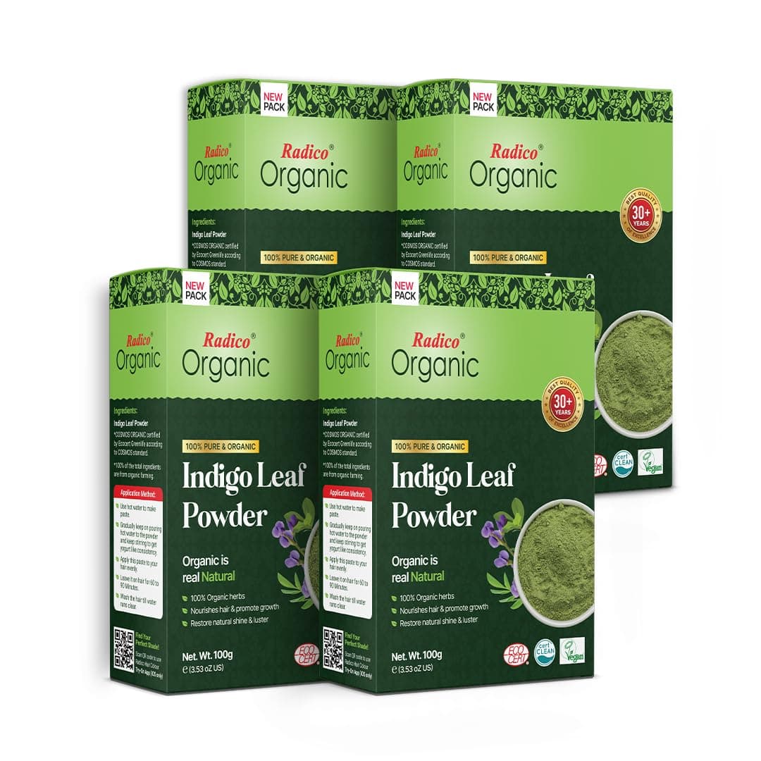 Radico Organic Indigo Leaf Powder Hair Color, 100g, Black (Pack of 4)