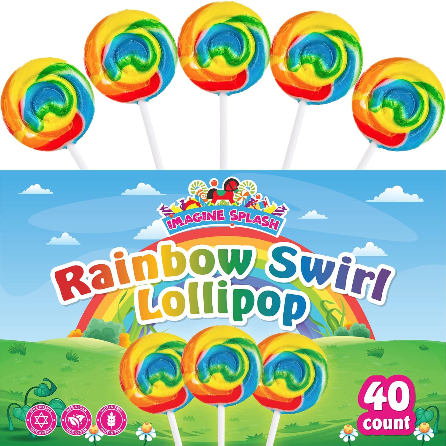 Imagine Splash Rainbow Swirl Pops - 40 Suckers