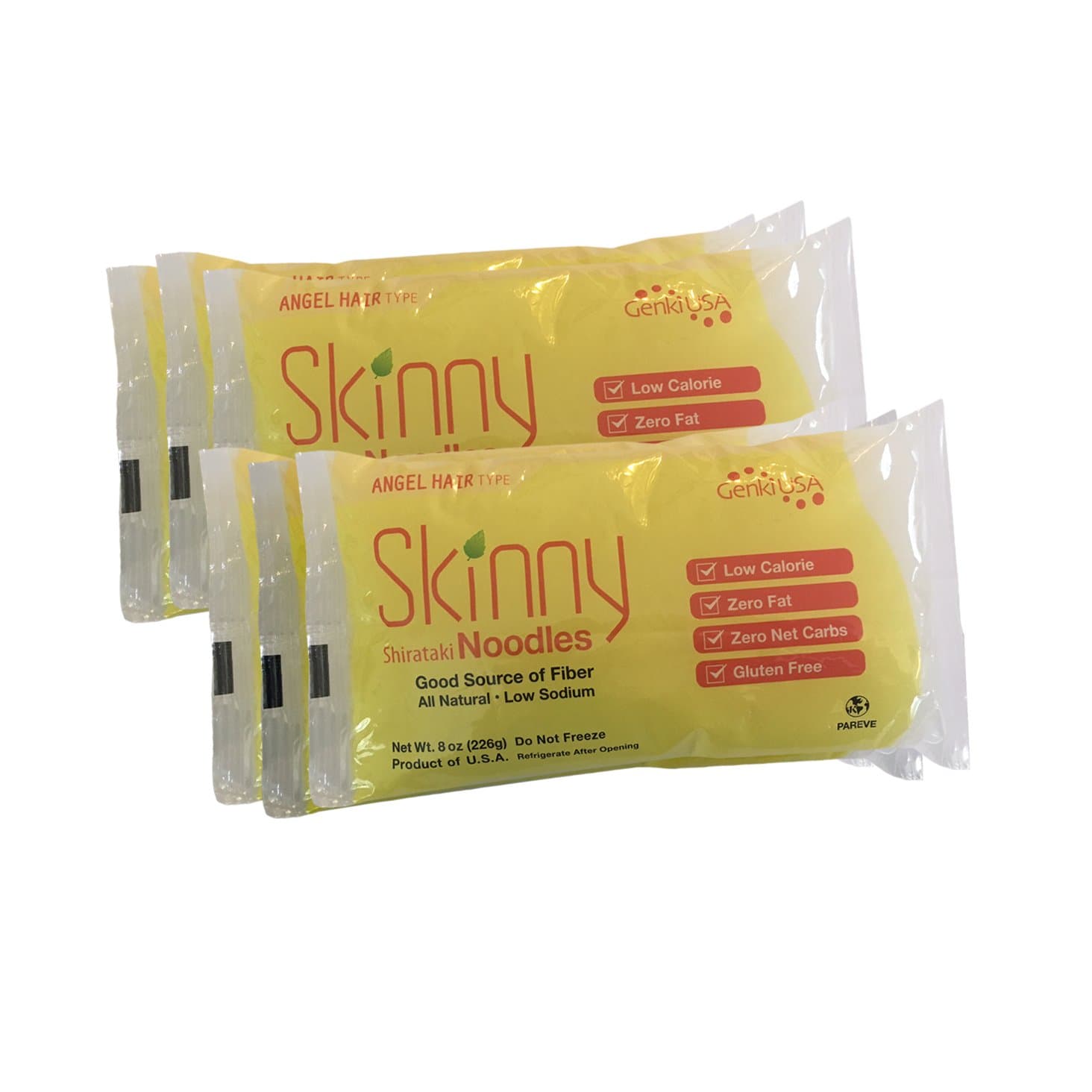 Skinny Noodles Low Carb, Gluten-Free Shirataki Pasta, Angel Hair, 8-Ounce, 6-Count