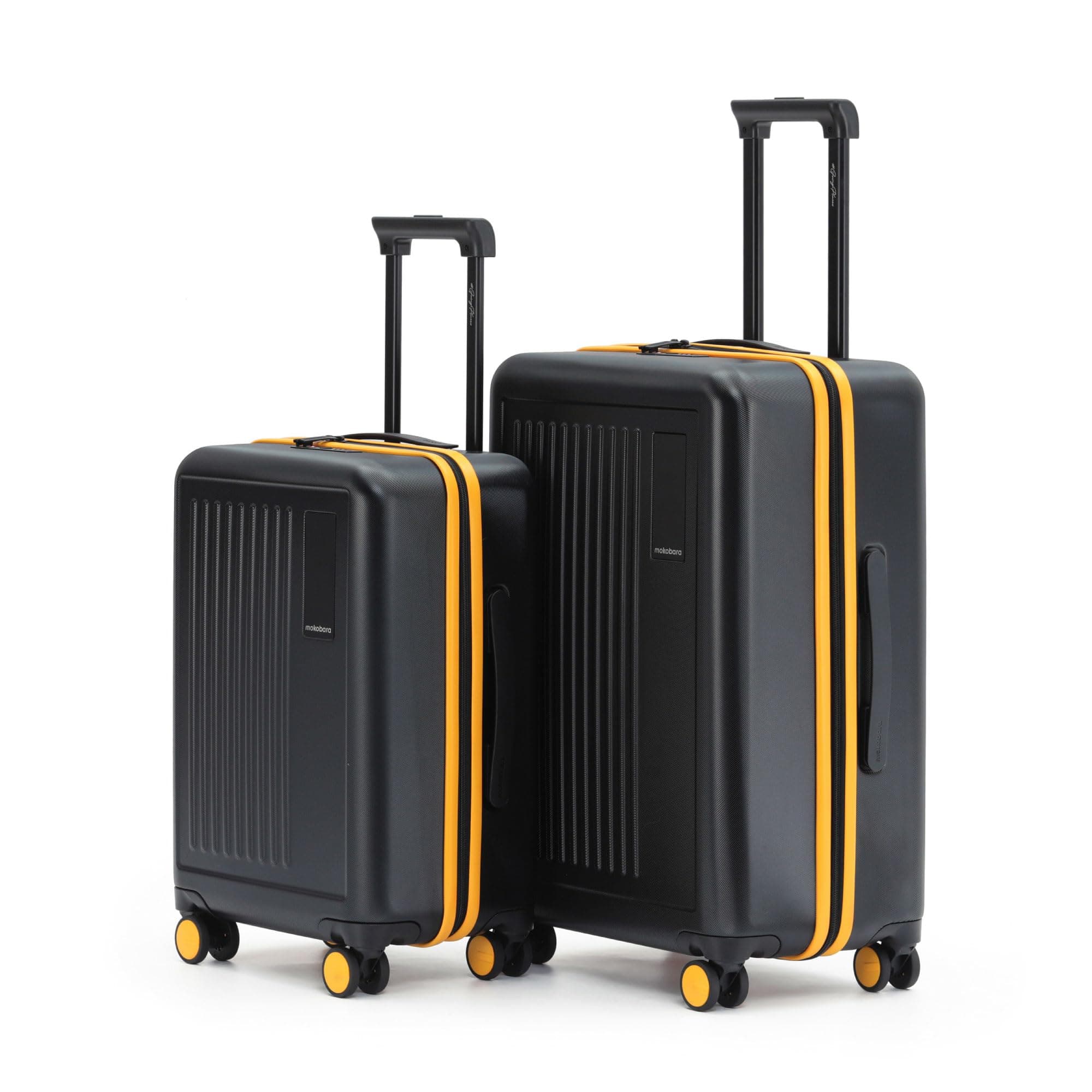- Polycarbonate The Transit Double Spinner Suitcase Luggage Poly-Carbonate Hard Sided 8 Silent Ninja Wheels (Crypto Sunray) (Black and Yellow Set of 2), Medium & Large, 74 cm