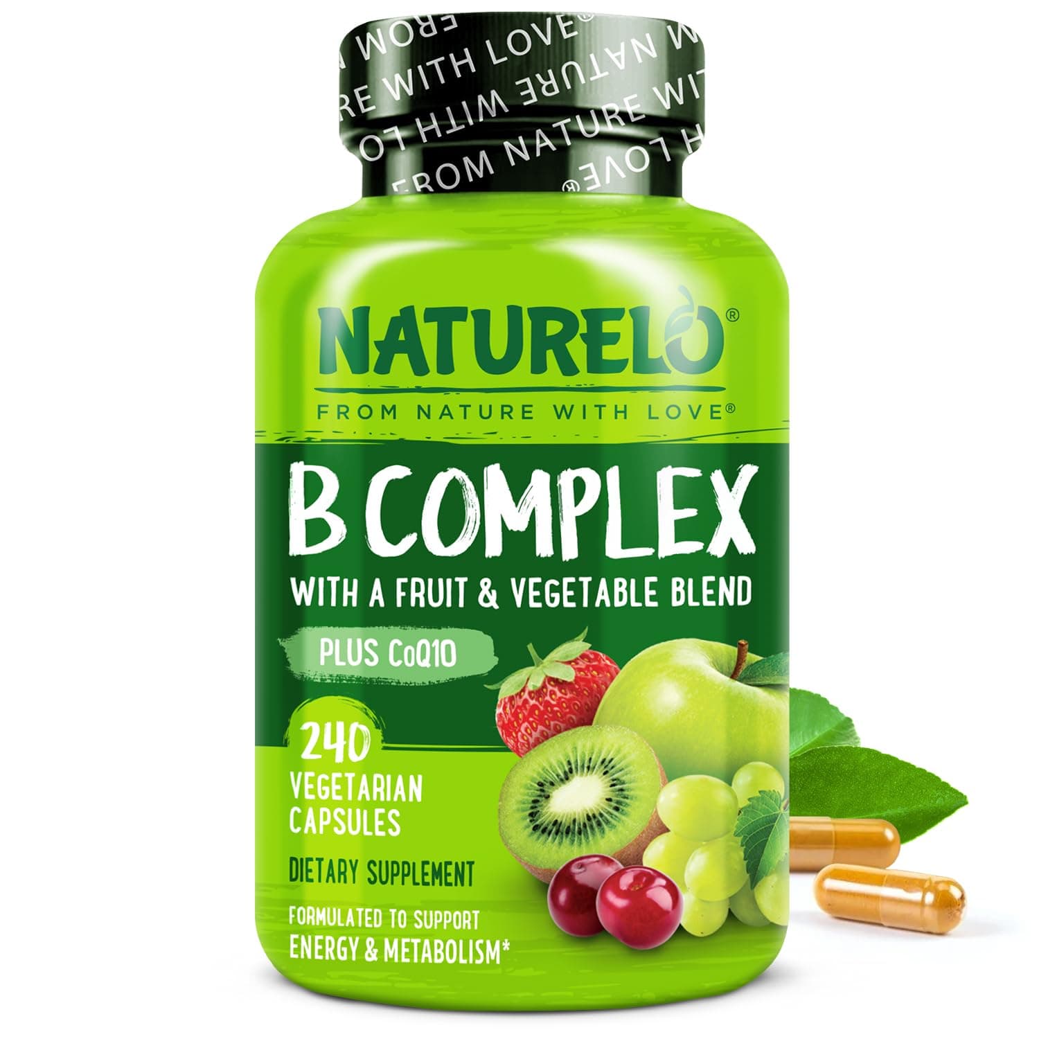 Vitamin B Complex - Whole Food Complex with Vitamin B6, Folate, B12, Biotin - Supplement for Energy and Stress - High Potency - Vegan - Vegetarian - Non GMO - Gluten Free - 240 Capsules