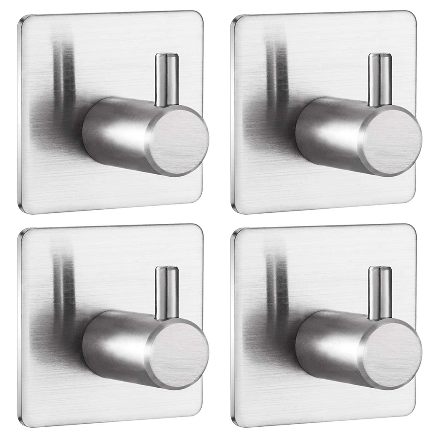 JekooTowel Hooks for Bathroom, Wall Hooks for Hanging Wall Hanger with Brushed Stainless Steel Stick on Bathroom Shower Kitchen Door Ideal for Robes, Hats, Clothes, Bags, Coats - 4 Packs
