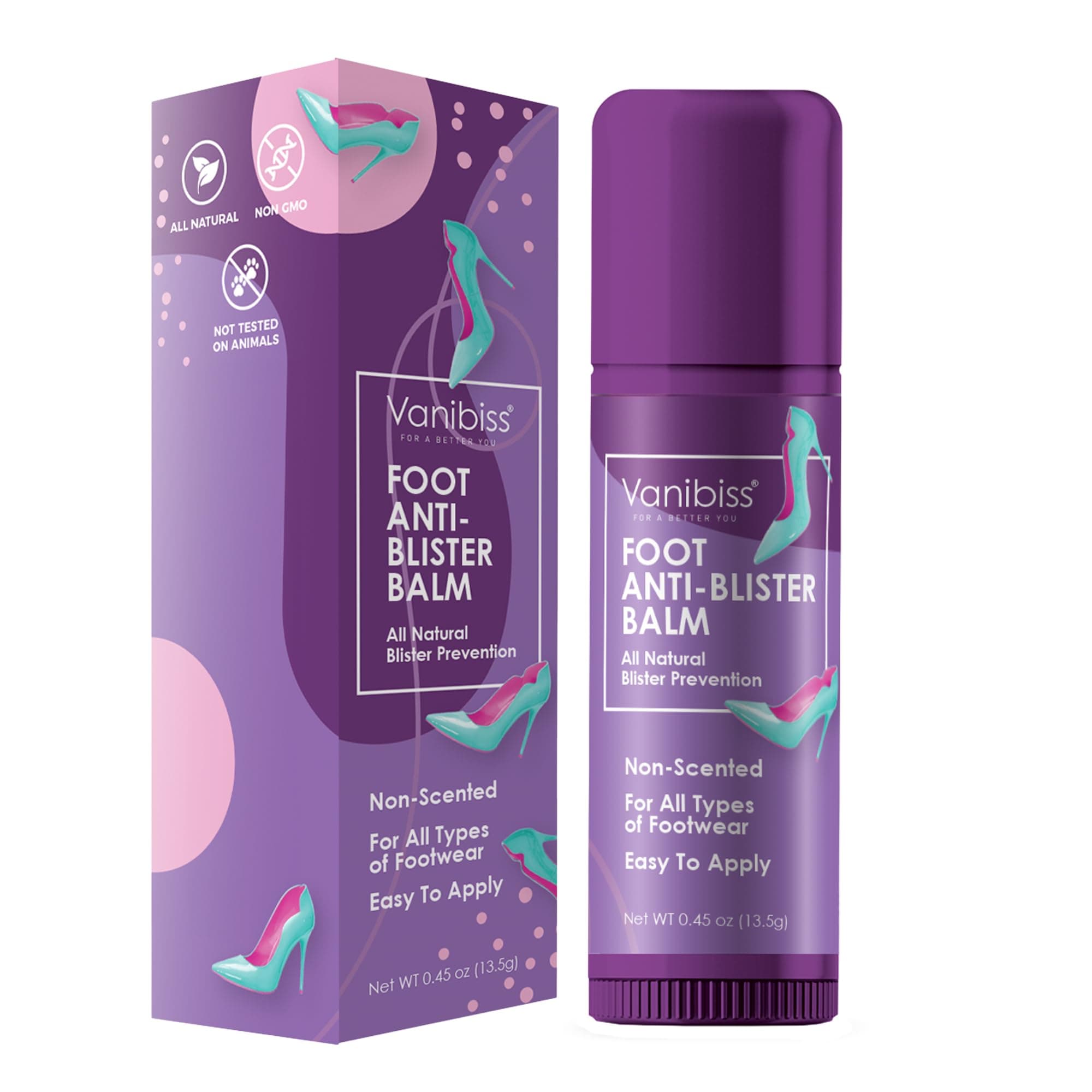 Vanibiss Foot Anti-Blister Balm - Foot Blister Prevention - Anti-Friction Balm Stick & Chafing Relief for Feet - Heel Blister Blocker - Prevent Shoe Strap Friction - Natural Care for Feet (0.45oz)