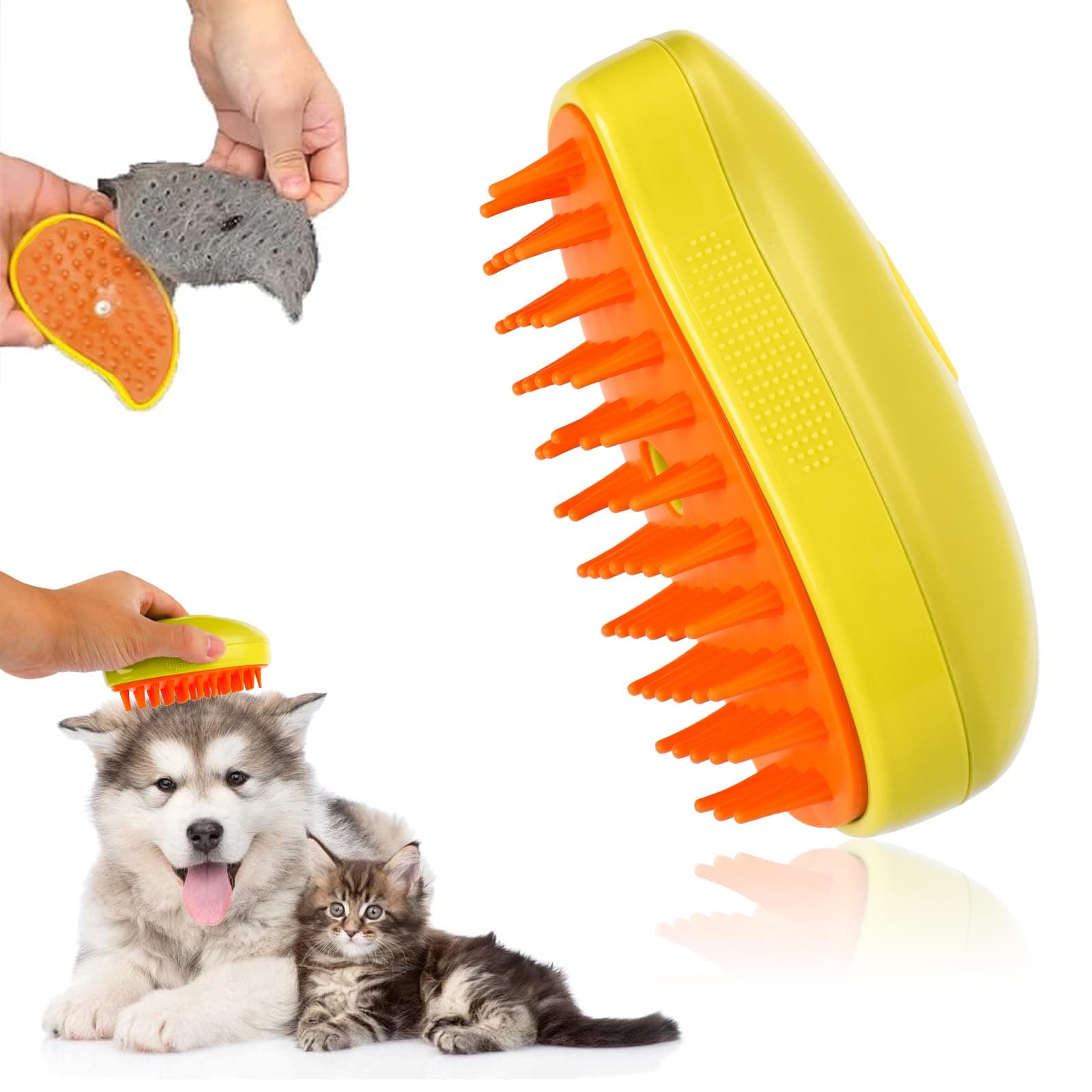 Runmeihe 3 In1 Steamy Cat/Dog Brush for Massage, Self Cleaning Steam Dog Brush, Multifunctional Cat Brushes for Grooming, Pet Hair Brush for Removing Tangled and Loosse Hair