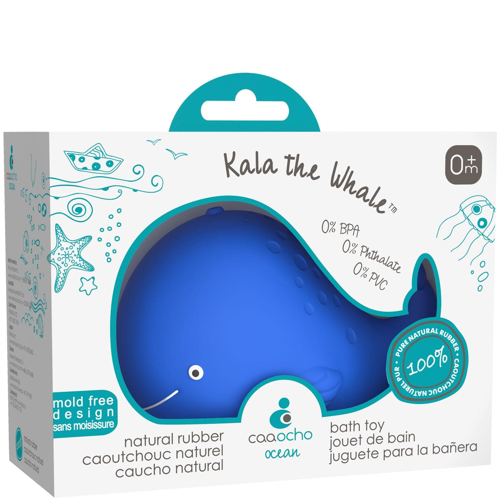 Pure Natural Rubber Bath Toy - Kala The Whale Baby Toy - Hole Free, BPA Free Bath Toys for Infants, Without Holes Sealed Natural Rubber
