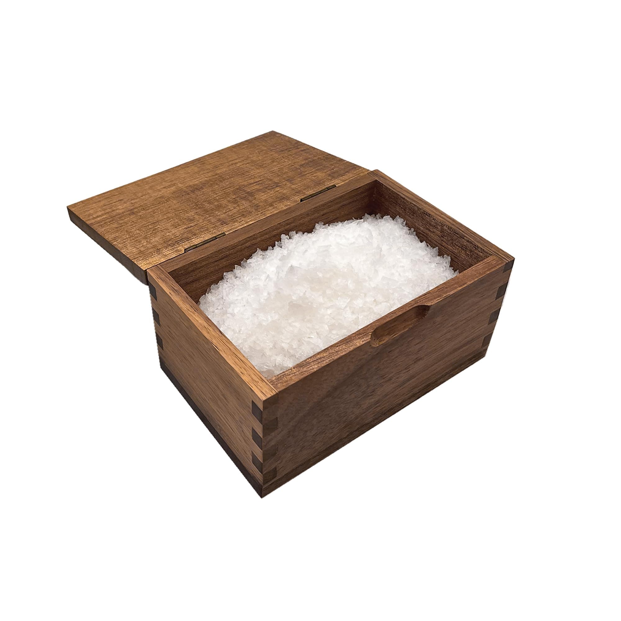Acacia Wood Salt Cellar Spice Box with Flip Lid Storage Box 5.5 x 3.5 x 3.25, 20 oz Kitchen Container, Salt Keeper for Gourmet Salts, Seasonings, Spices, Grilling & Cooking