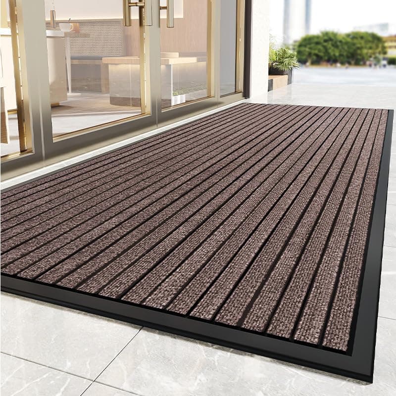 TYESO Door Mat Indoor Outdoor, Welcome Mat with Durable Non Slip Rubber Backing Ultra Absorb Mud Easy Clean Entry Doormat for Entrance,High Traffic Areas,Patio,Restaurant Entryway (A-Brown, 80 * 50)
