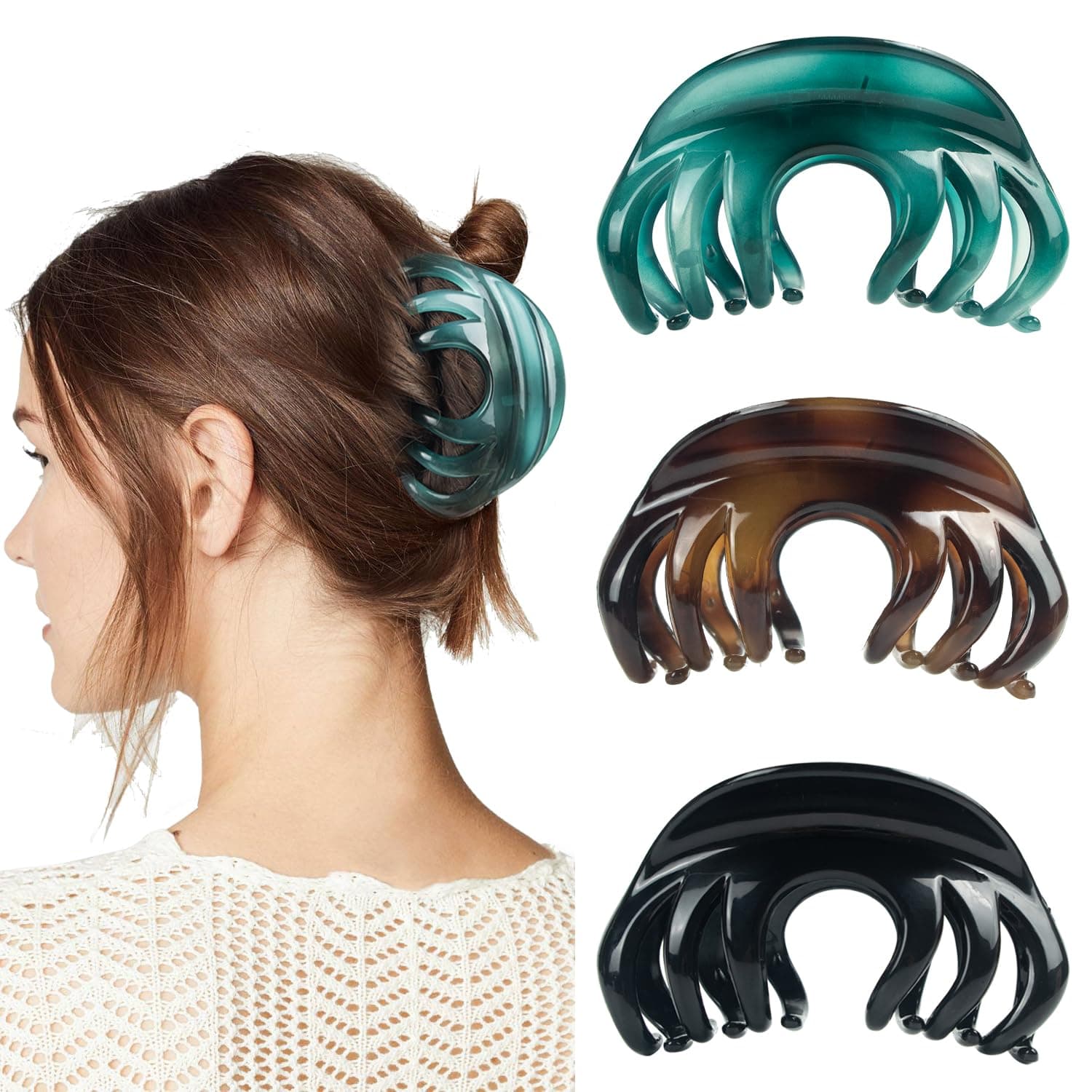 Large Hair Claw Clips With Strong Hold for Women - 4 Inch Non-Slip Octopus Clamps for Long Thick Hair (3 Pack)