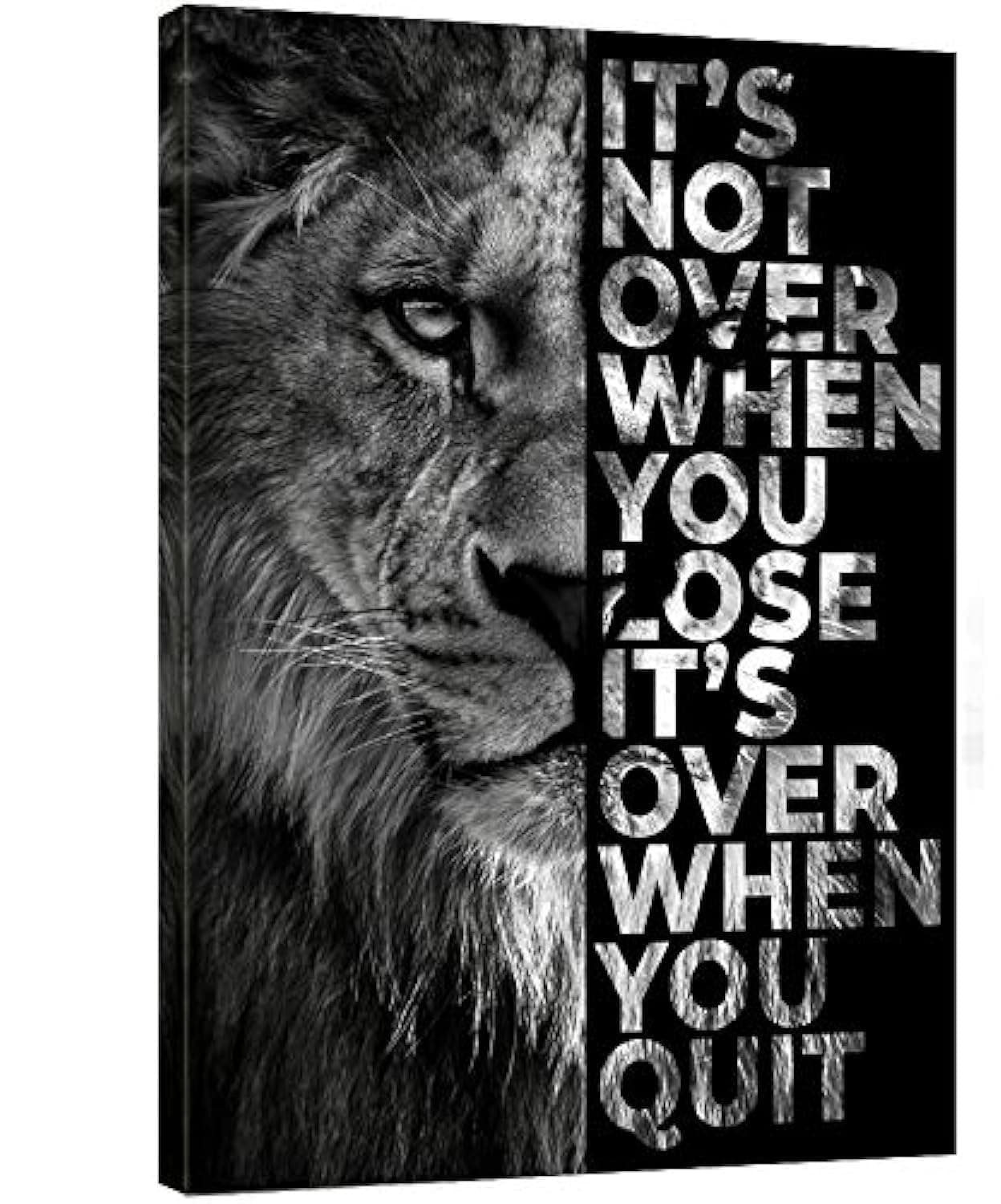 Lion Inspirational Wall Art Entrepreneur Quotes Its Not Over When You Lose Canvas Posters -Motivational Lion Canvas Print Frame Picture Painting for Office Home Decor Bedroom-12"x16"