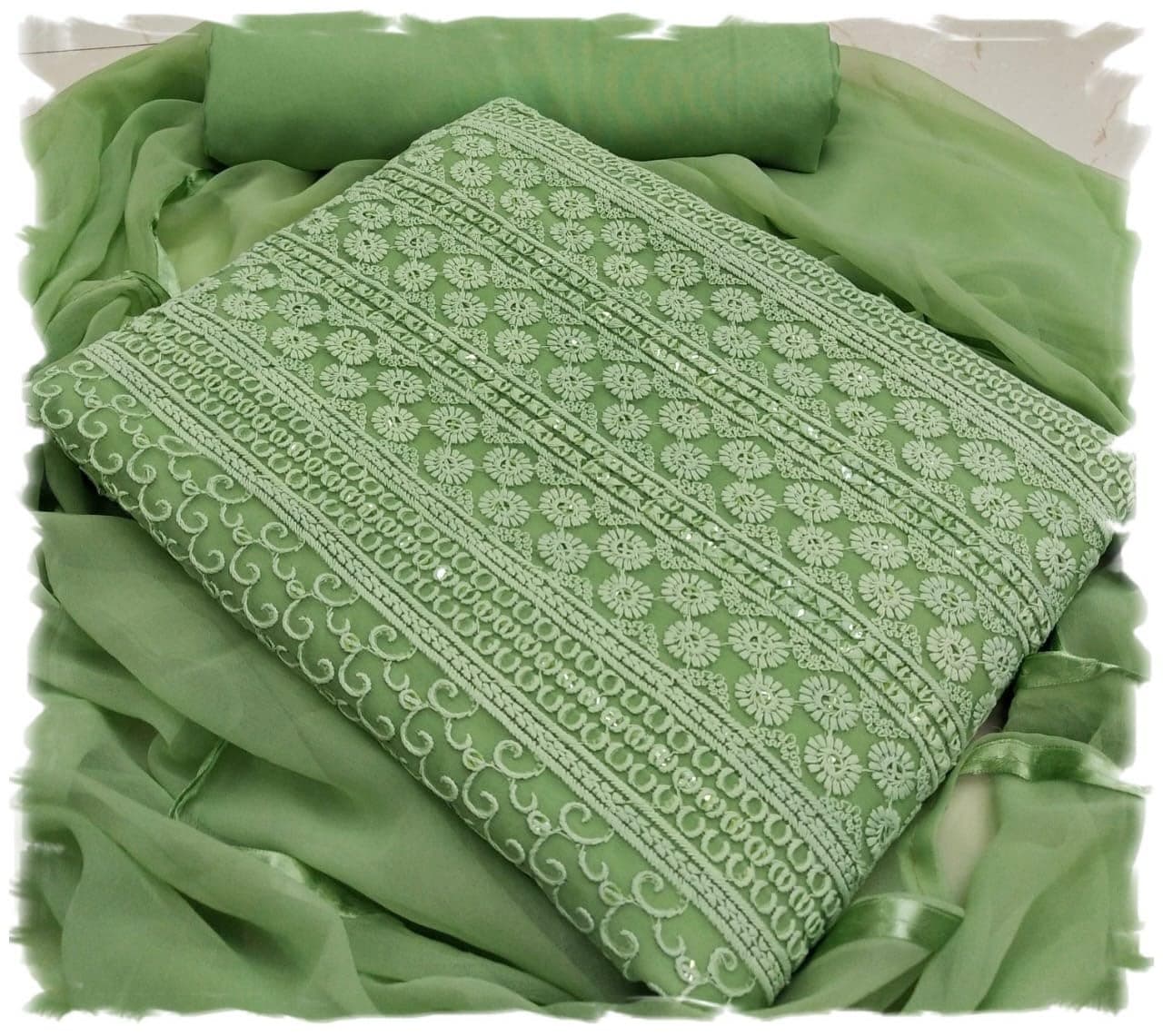 Pandadi SareePandadi Women's Georgette Lucknowi Chikankari Embroidered Unstitched Dress Material