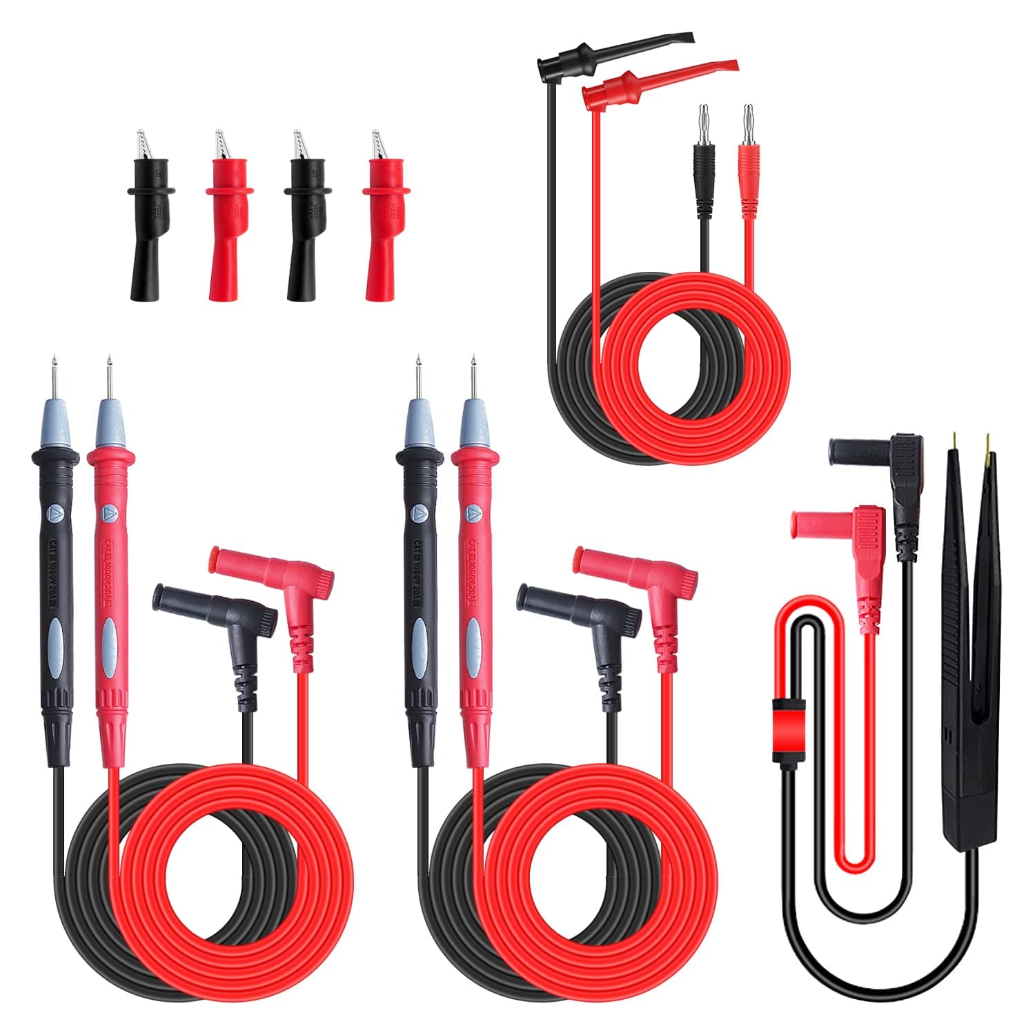 Multimeter Test Leads Kit,Test Probes 1000V 20A ,Silicone Alligator Clips Test, Test Tweezer,SMD IC Test Hook Clips, for Fluke/AstroAI/INNOVA/KAIWEETS Digital multimeter Clamp Meter