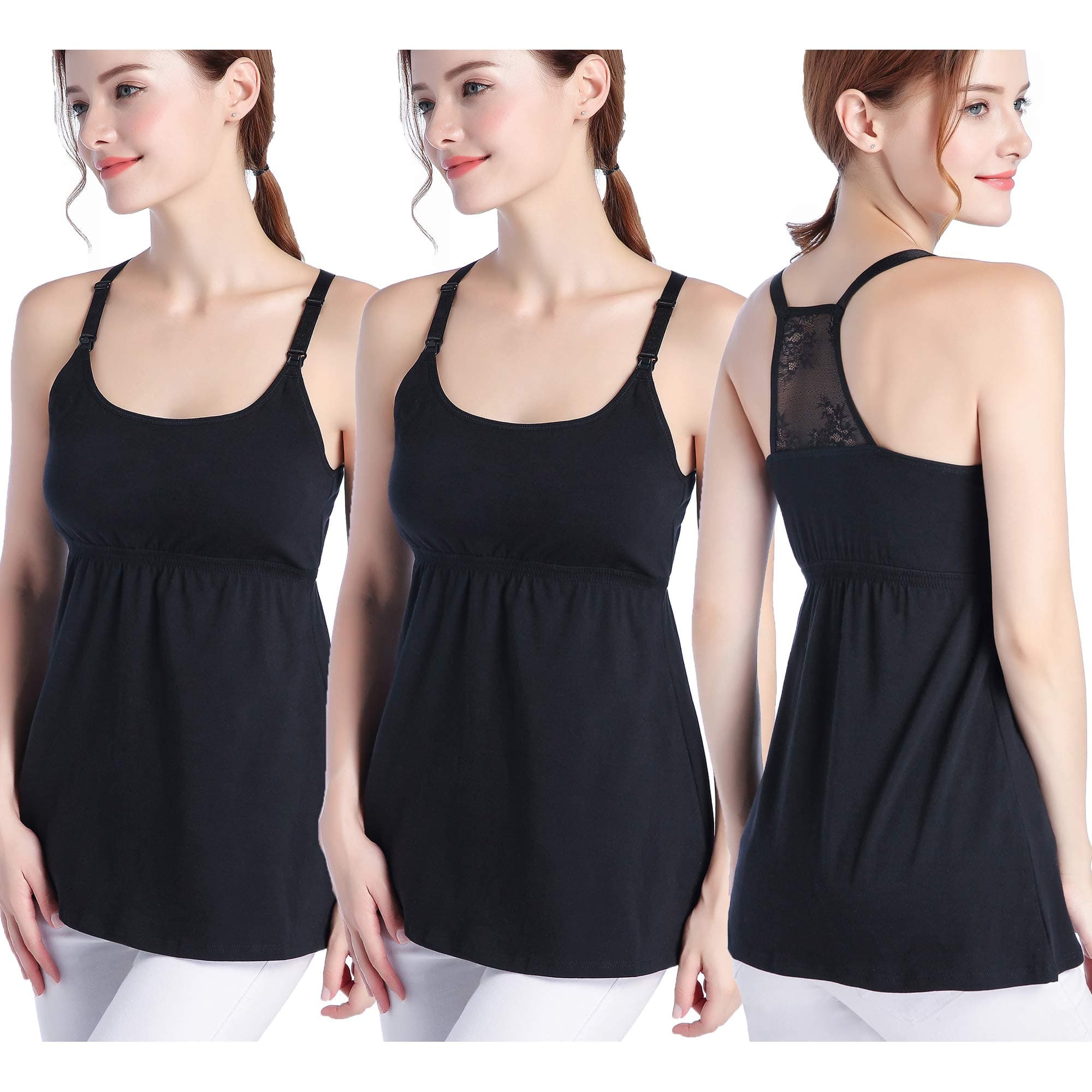 SUIEK Women's Nursing Tank Top Cami Maternity Bra Breastfeeding Clothes (X-Large, Black+Black+Black(3pcs))