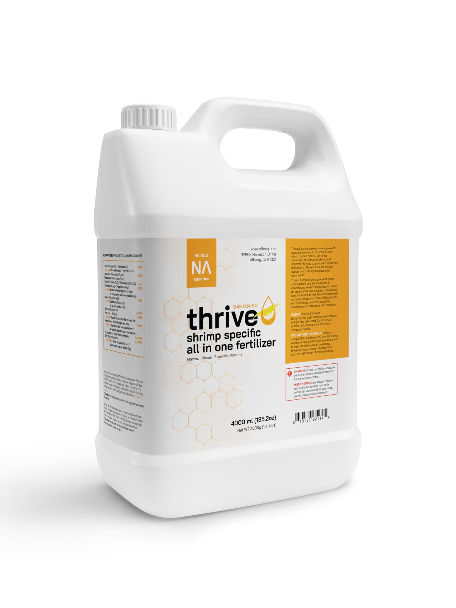 Thrive S Shrimp Specific All in One Aquarium Fertilizer – 4000ml Liquid Plant Food – Comprehensive nutrients – Aquarium Nutrition – Convenient to Use – Concentrated Aquarium Plant Fertilizer