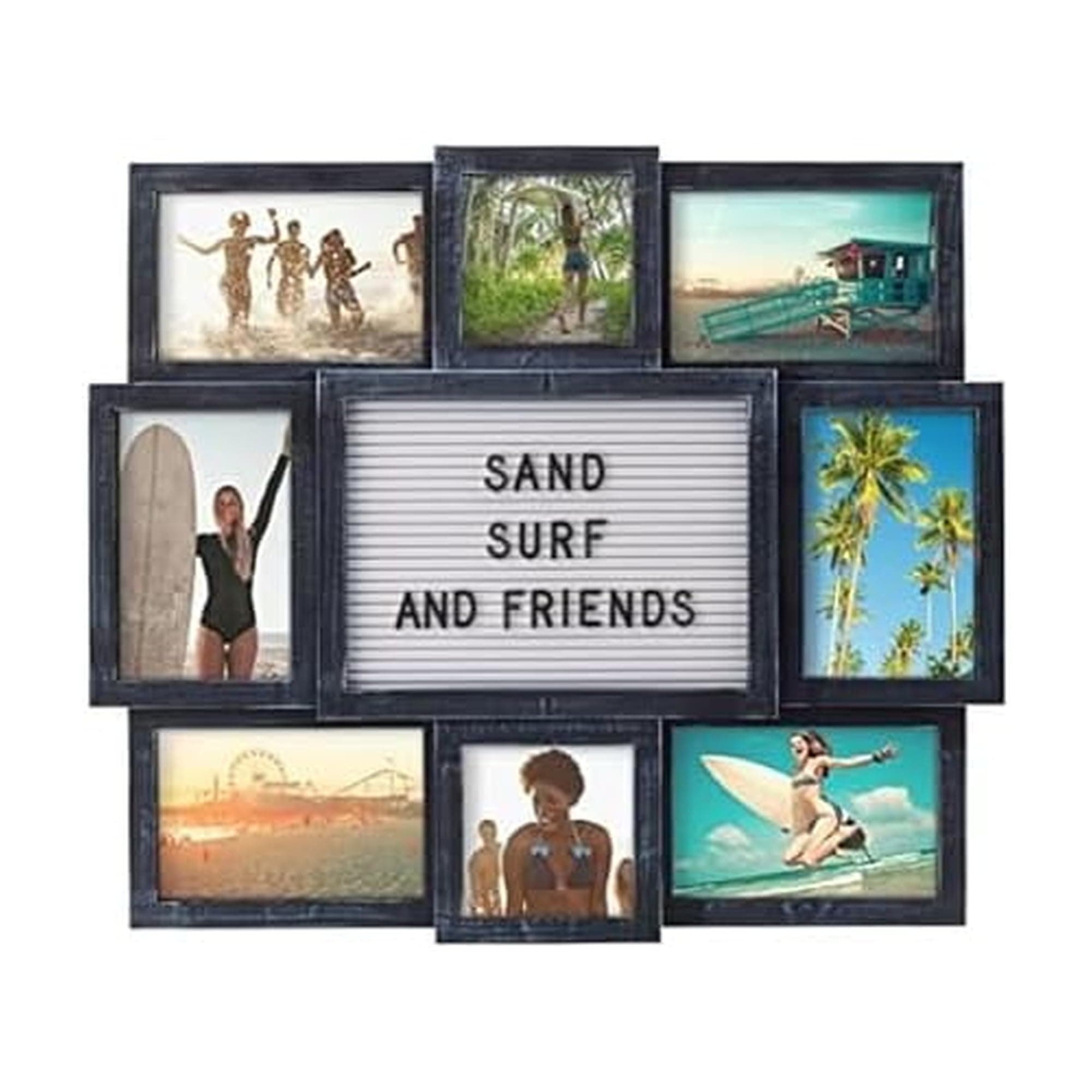 Melannco Customizable Letterboard 8-Opening Photo Collage, 19 x 17 inch,Distressed Black