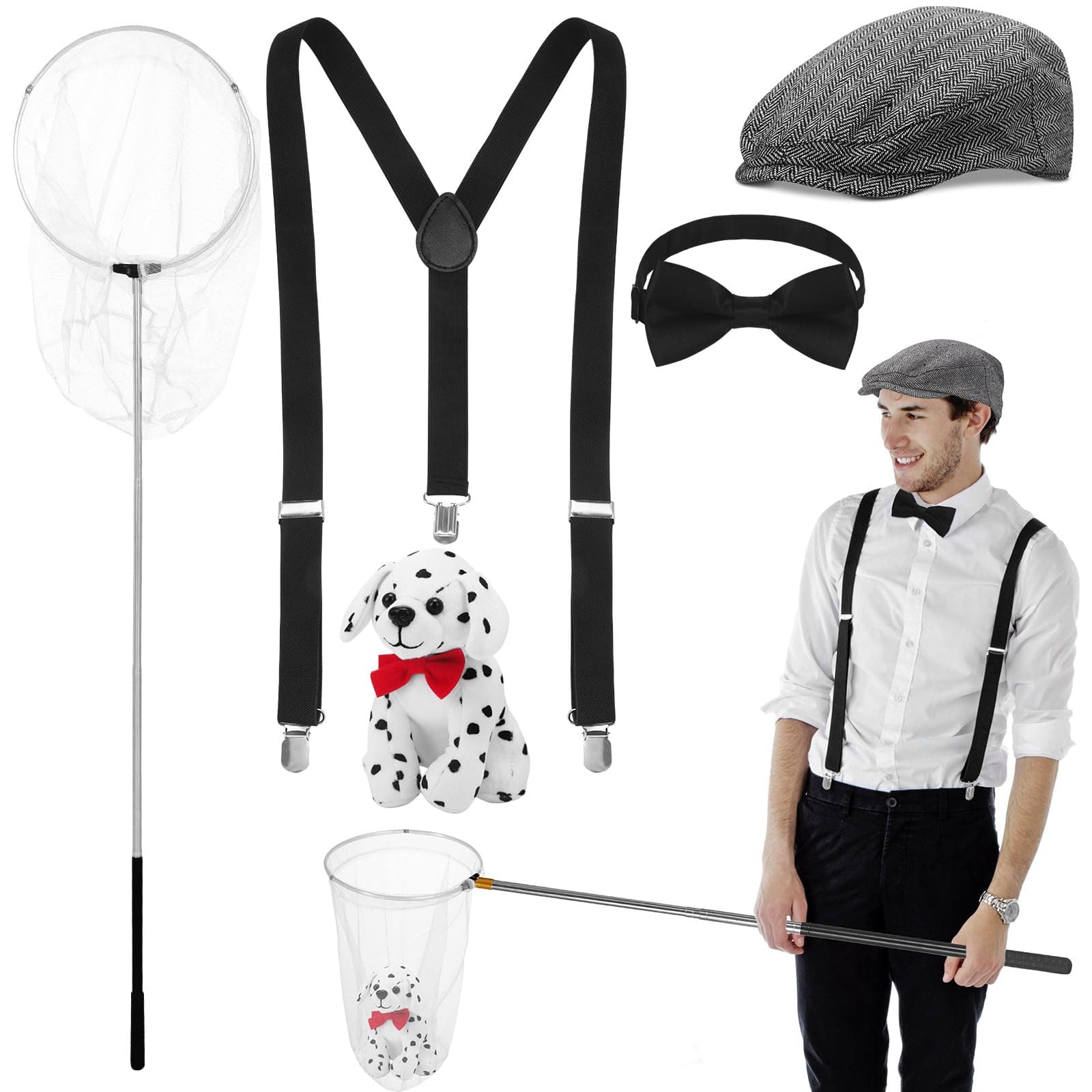 5 Pcs Halloween Dog Control Officer Costume Kit Dalmatian Dog Costume for Men Adult Couple Halloween Cosplay Party
