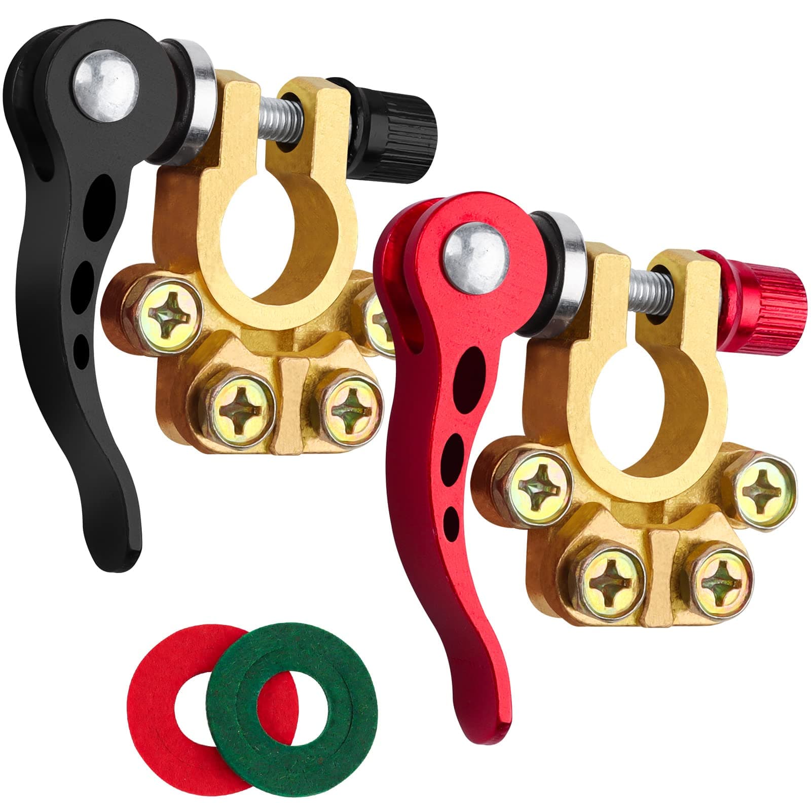 JatilEr 2 Pcs Quick Release Battery Terminal Connectors, 4 Way Brass Car Terminals Battery Connectors Positive and Negative 12V/24V/60V for Cars, Trucks, Boats, RVs