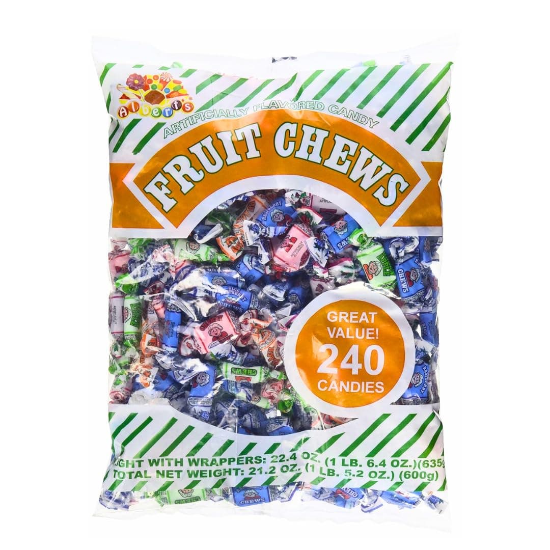 ALBERT'S Candy Assorted Fruit Chews Candy, Individually Wrapped (1-Pack, 240 Pieces/Bag)