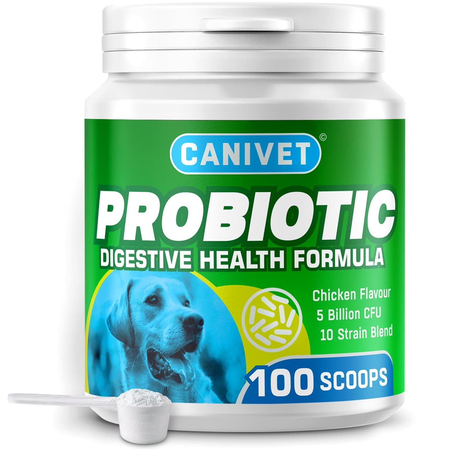 Probiotics for Dogs - High-Strength Canine Probiotics Powder (5 Billion CFU) reduces upset stomachs, bad breath, gas & loose stools - 100 x Scoops per pack - Suitable for Puppy - Senior Dogs
