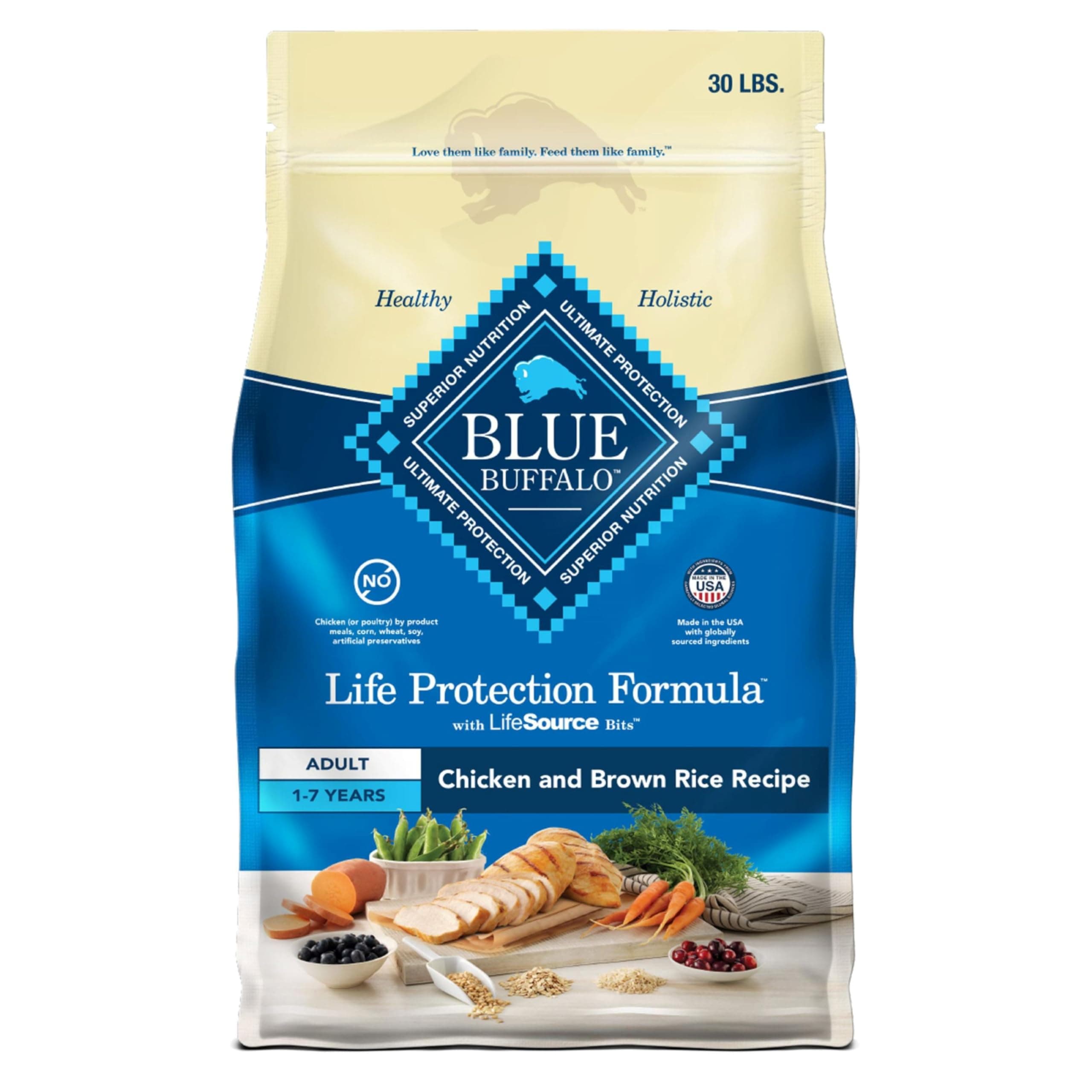 Life Protection Formula Adult Dry Dog Food, Helps Build and Maintain Strong Muscles, Made with Natural Ingredients, Chicken & Brown Rice Recipe, 30-lb. Bag