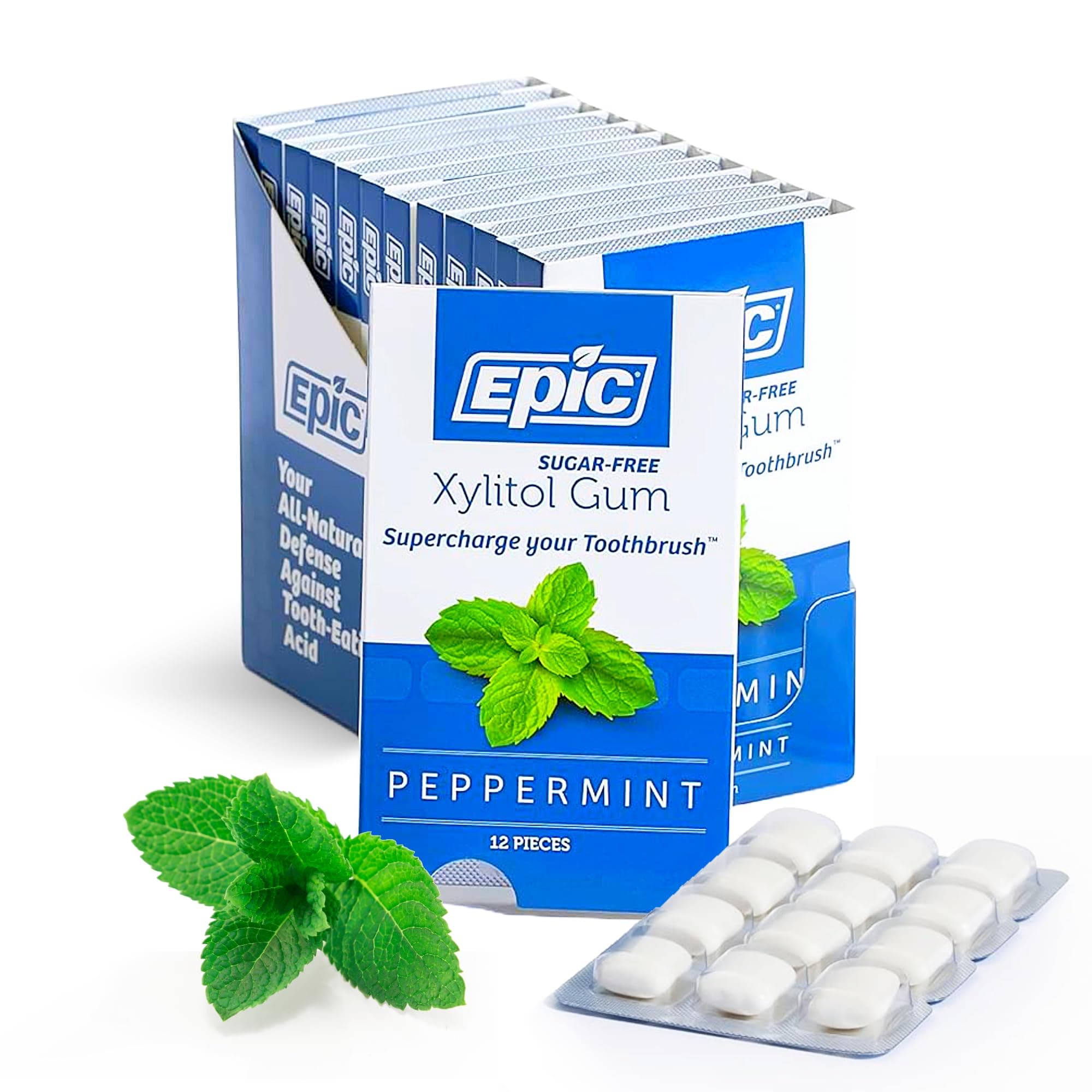 Epic Dental Peppermint Gum - Xylitol Sweetened - Case of 12 - 12 Pack