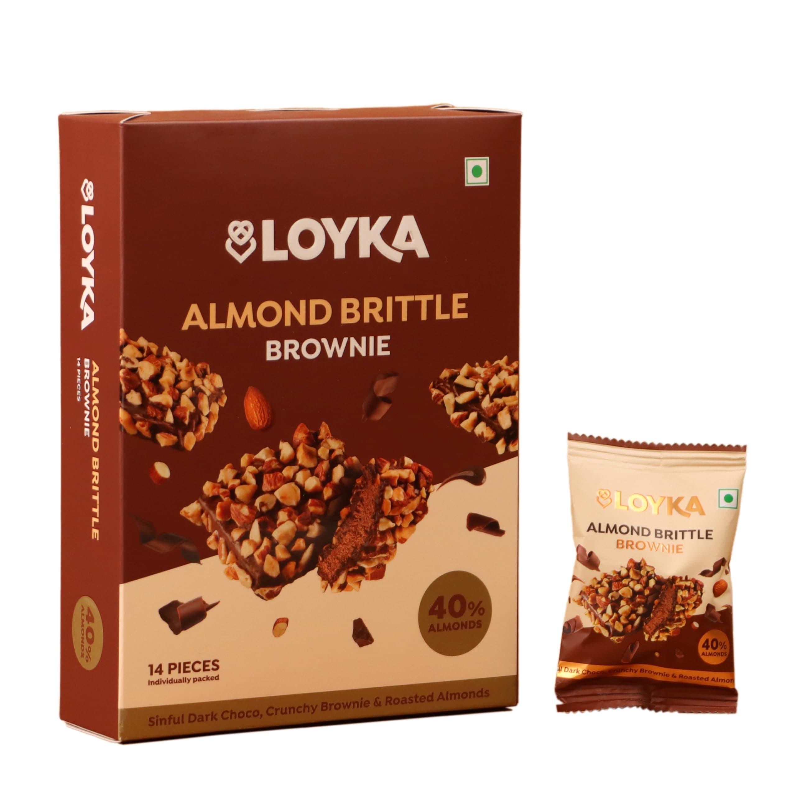 Almond Brittle Brownie Choco Box - 12 pcs | Premium Chocolate Gift Hamper | Choco & Nut Dryfruit Delicacy | Roasted California Almonds (45%), Dark Choco & Crunchy Brownie (204g, 12, count)