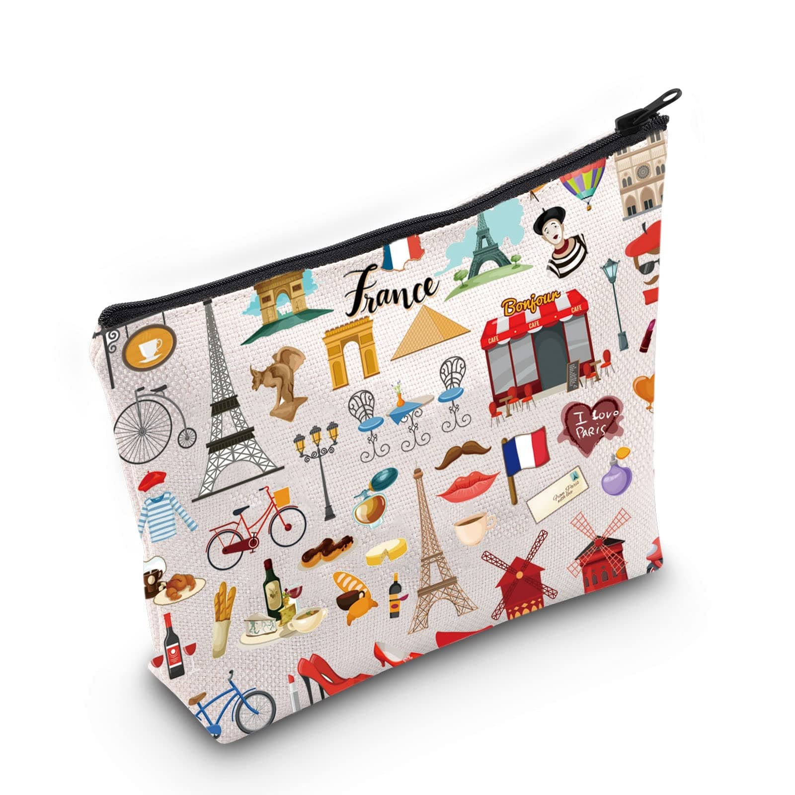 France Travel Culture Gift French Theme Travel Pouch Bag Paris Landmarks Gift French Souvenir Gift, France, Cosmetic Bag