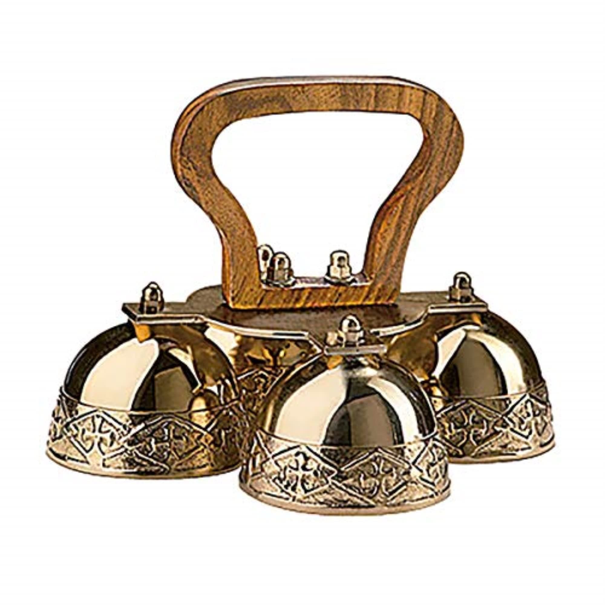 Religious Gifts Embossed Brass 4-Bell Alter Bells with Wood Handle, 6 1/4 Inch