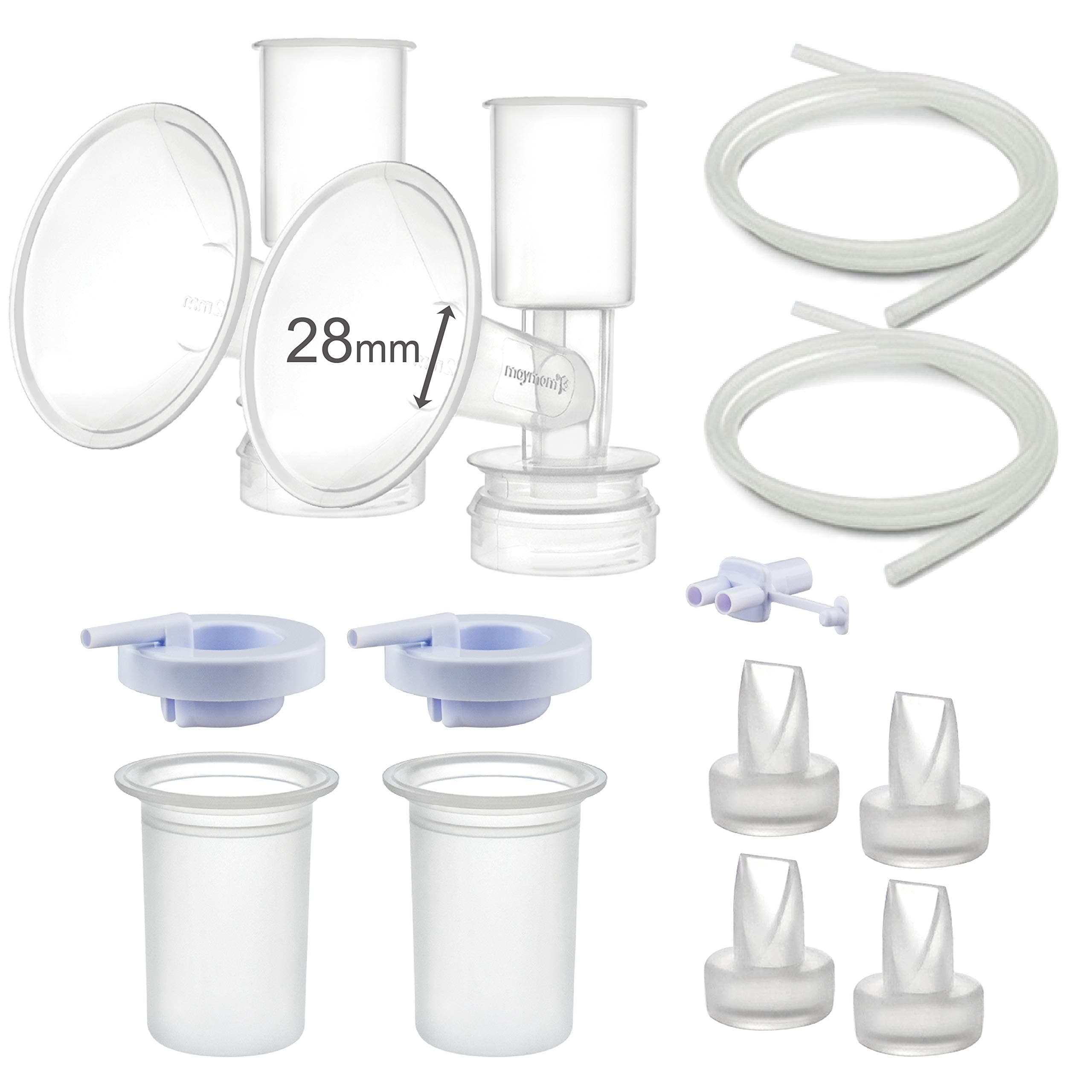 Pump Parts Compatible with Ameda Purely Yours Pumps, MYA Joy; Incl. Silicone Membrane, Duckbill, Tubing, Flange; Replaces Ameda Spare Parts Kit (Flange 28 mm)
