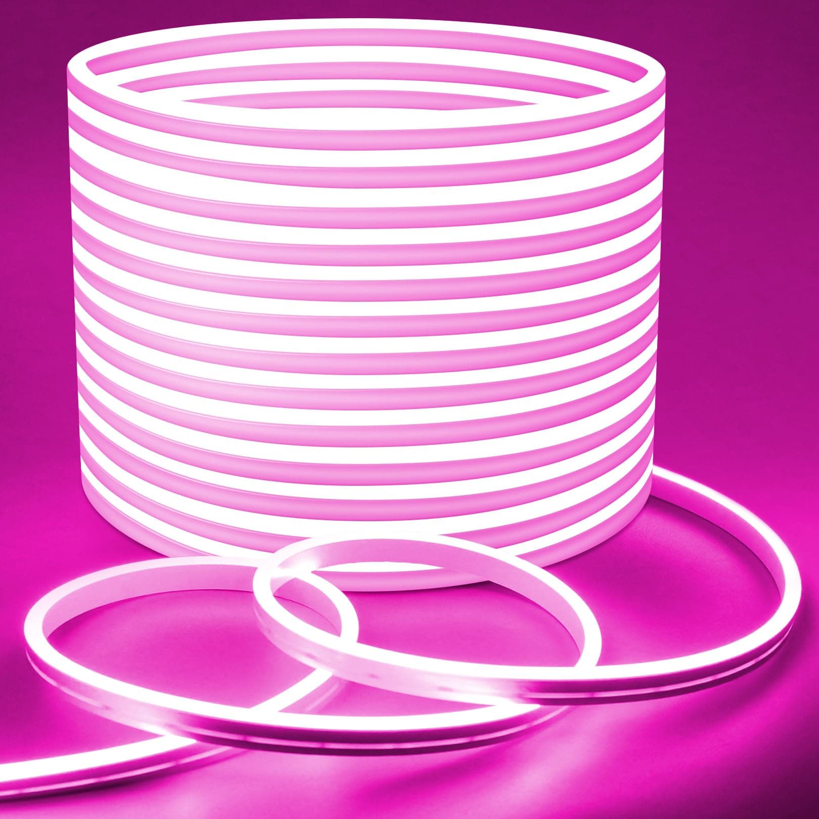 Lamomo LED Strip Lights, 32.8Ft Pink Neon Led Rope Lights, 0.65in/Cut DIY Flexible Silicone Waterproof 24V Led Light Strip for Bedroom,Indoor, Living Room, Kitchen(Power Adapter not Included)