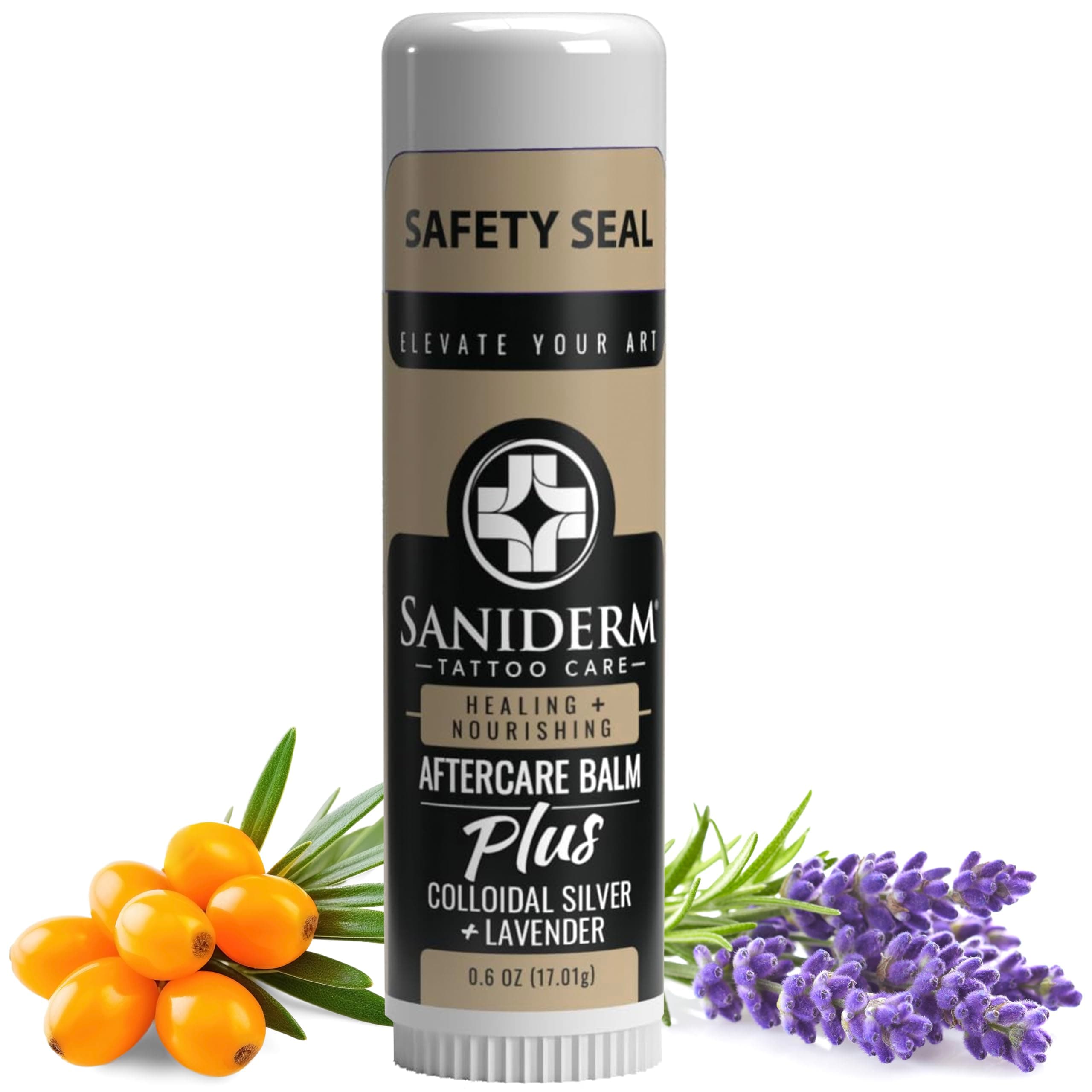 Saniderm Tattoo Aftercare Balm PLUS+ - Small (0.6 oz) – Petroleum Free, Organic Tattoo Moisturizer Infused with Colloidal Silver, Lavender Oil, and Other Natural Ingredients