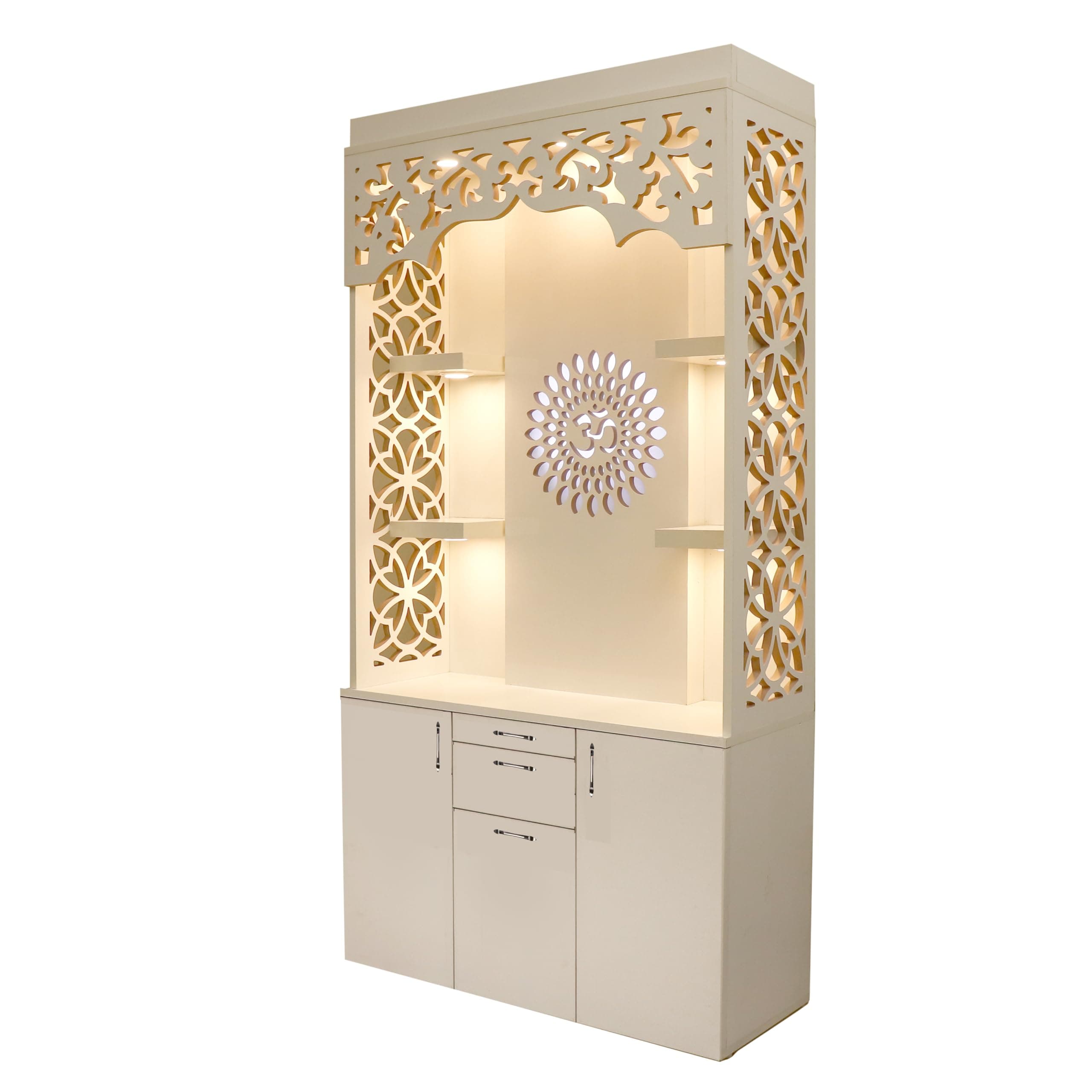 Alpine Willow New 3X6 ft Wooden Temple I Temple for Home I Pooja Temple I Corian Design Temple I Big Temple for Home I Temple for Office I Temple Decoration (Frosty White)