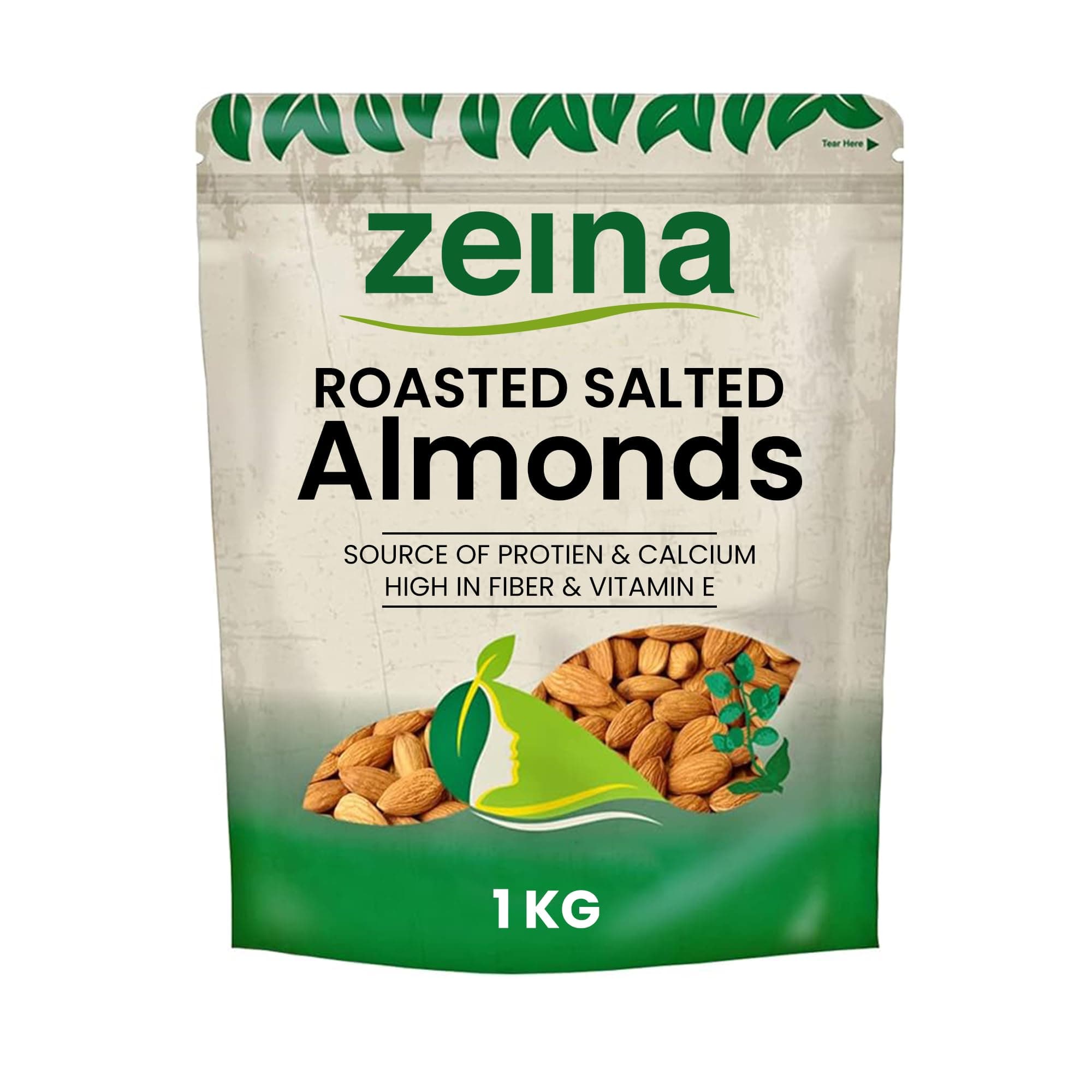 Zeina Roasted Salted Almonds - Air Roasted California Almonds, No Added Oil - Vegan and Kosher Approved Healthy Snack, High in Fibre, Minerals, Vitamin E - 1 x 1Kg